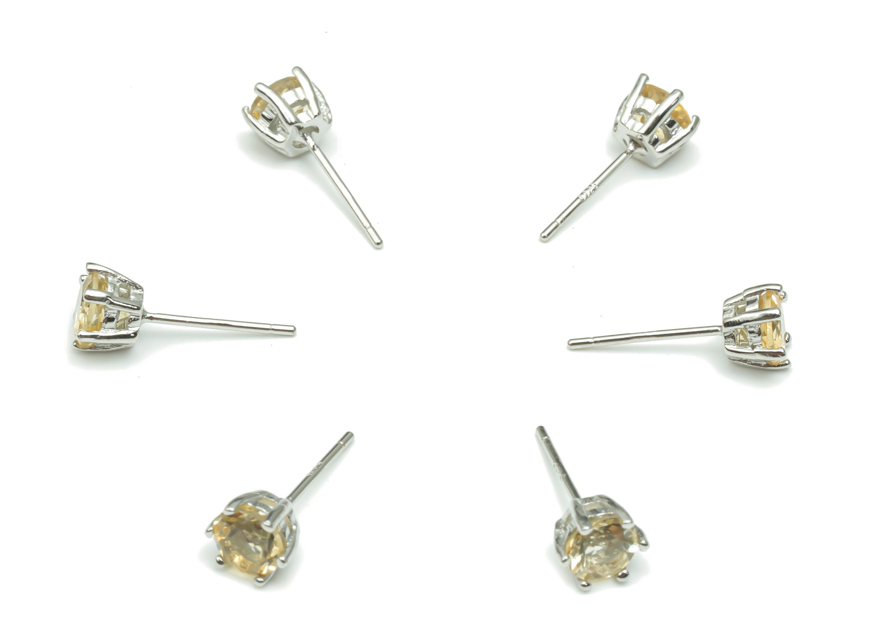 Sterling Silver Citrine Stud Earrings - Mini Circle Natural Stone Post - 925 Silver Earrings - Minimalist Style - 5.46x5.46x4.43mm – SI1013B - DOMEDBAZAAR