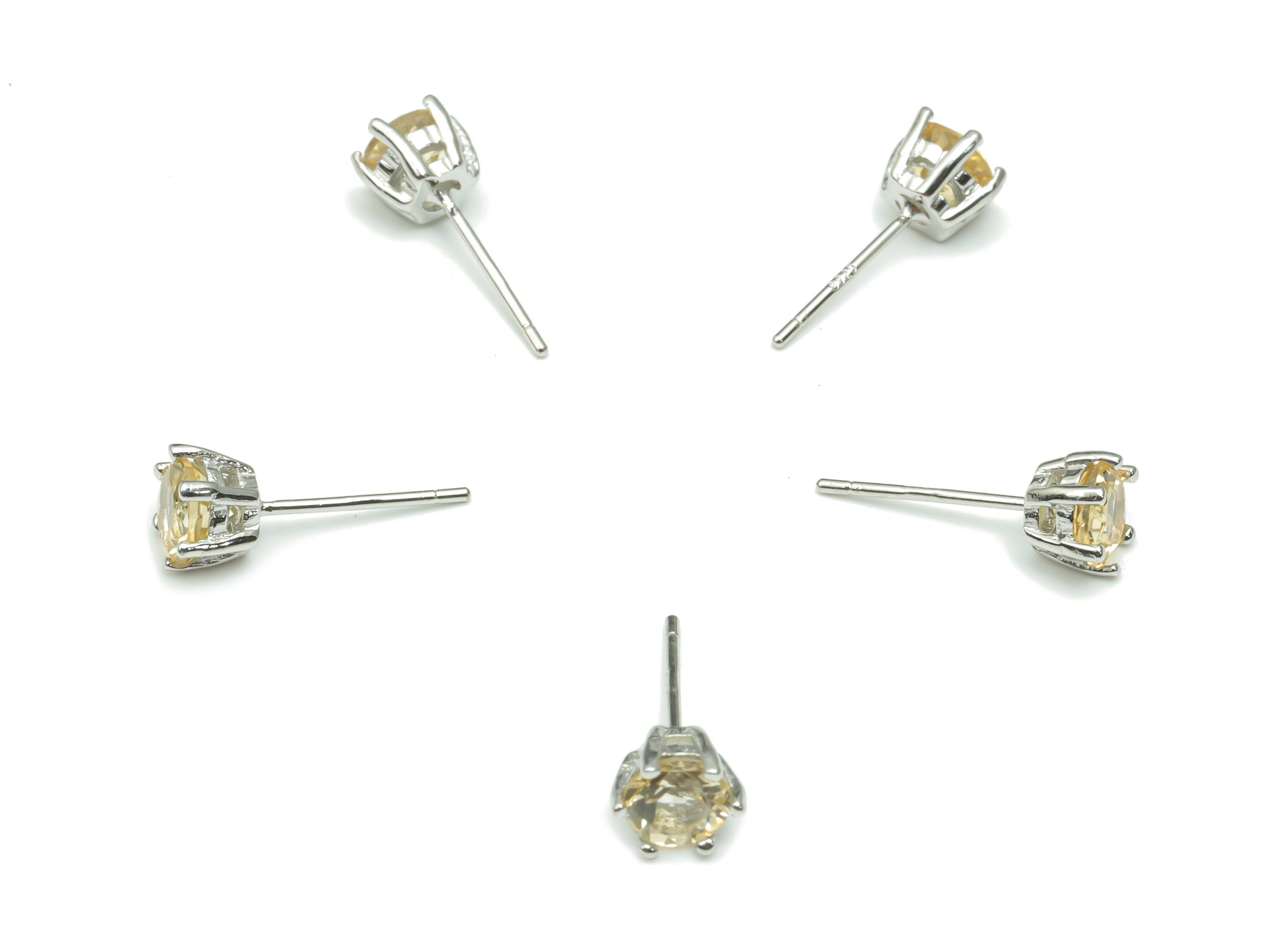 Sterling Silver Citrine Stud Earrings - Mini Circle Natural Stone Post - 925 Silver Earrings - Minimalist Style - 5.46x5.46x4.43mm – SI1013B - DOMEDBAZAAR