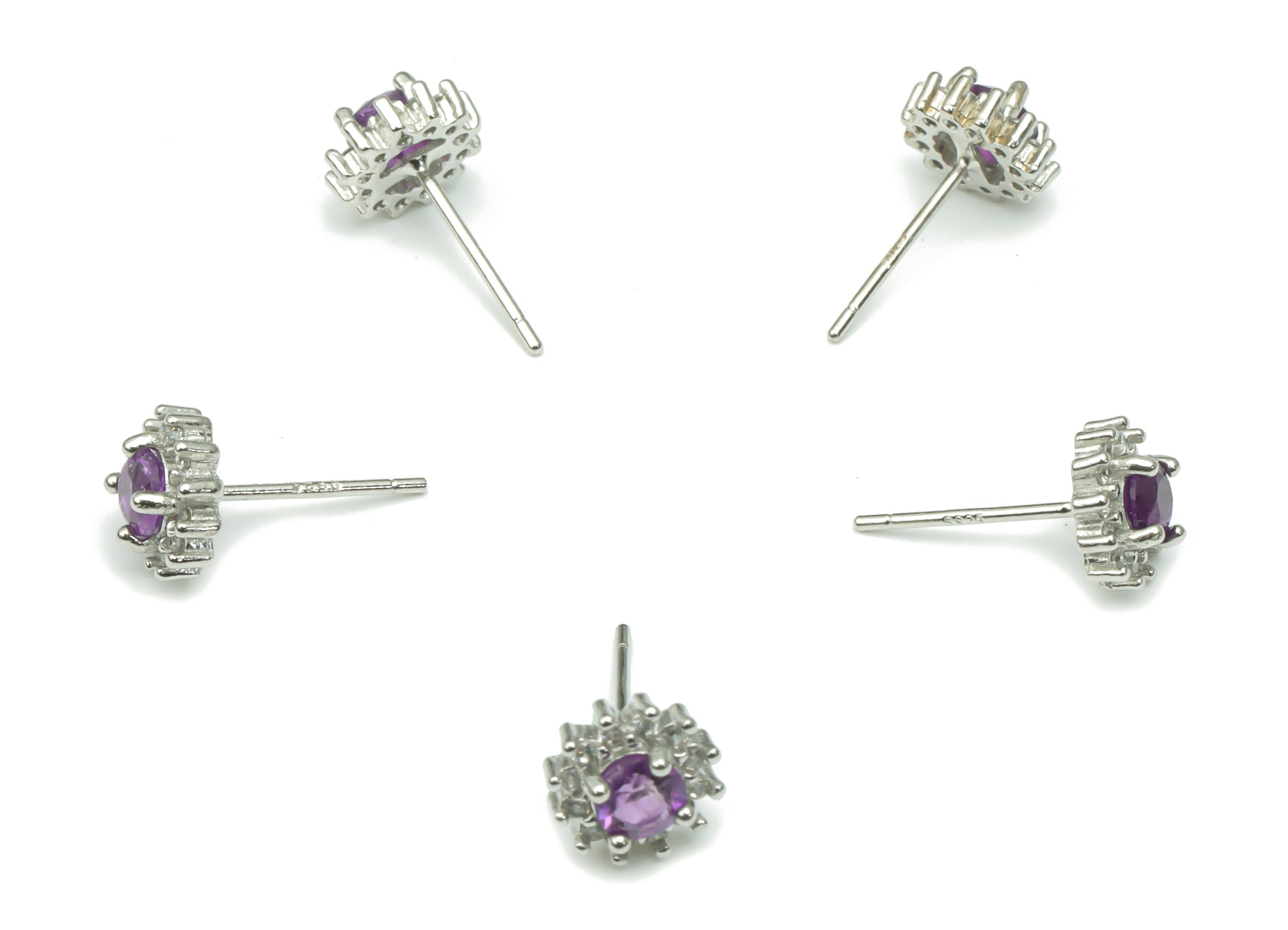 Sterling Silver Amethyst Stud Earrings - Zircon Mini Circle Natural Stone Earring Post - 925 Silver Earrings - 7.35x7.35x3.64mm – SI1014A - DOMEDBAZAAR