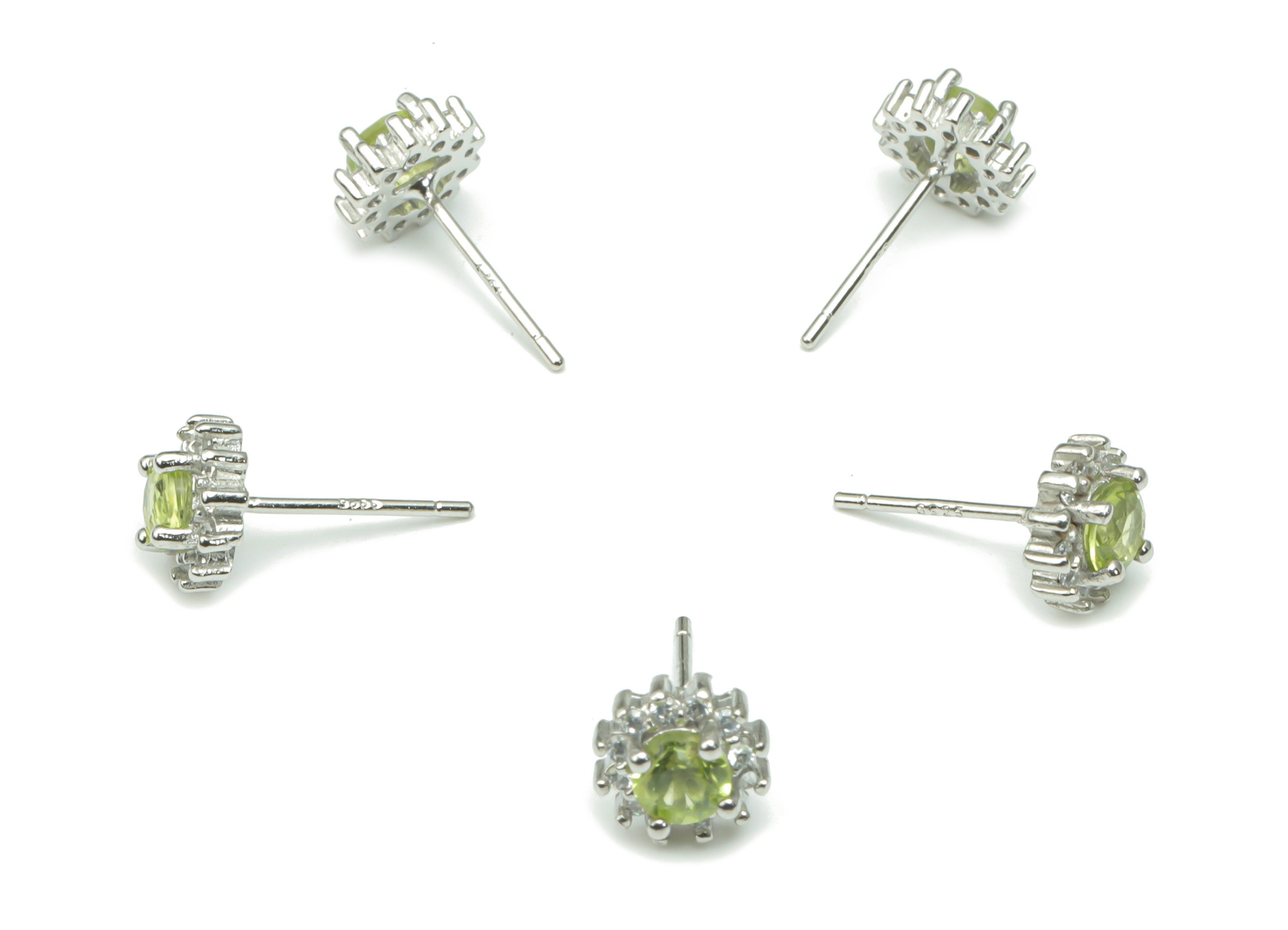 Sterling Silver Olivine Stud Earrings - Zircon Mini Circle Natural Stone Earring Post - 925 Silver Earrings - 7.35x7.35x3.64mm – SI1014B - DOMEDBAZAAR