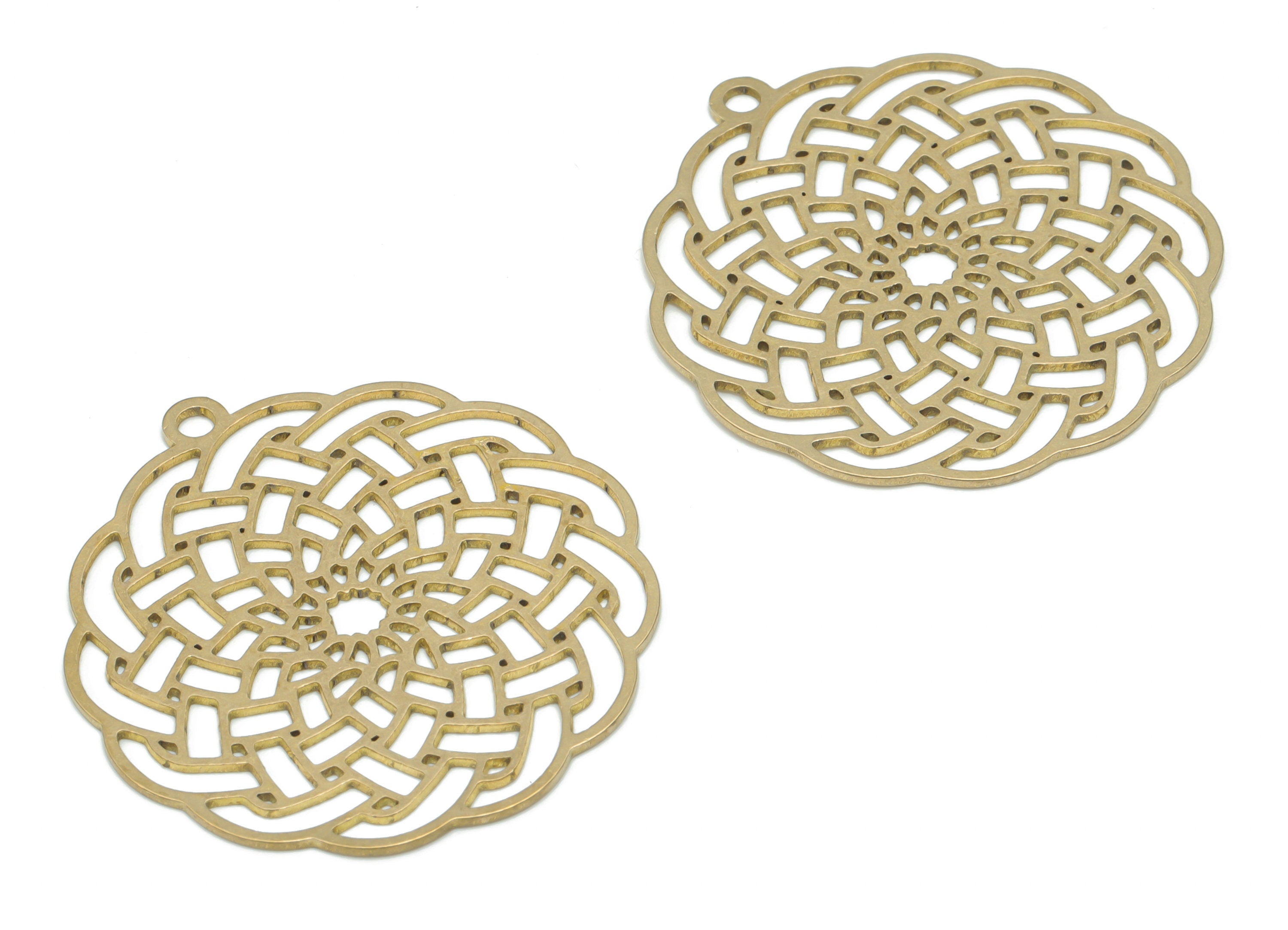Brass Botanical Flower Sun Earring Charms - Raw Brass Sun Flower Pendant - DIY Jewelry Making Supplies - 35.77x33.26x0.65mm - PPA2777 - DOMEDBAZAAR
