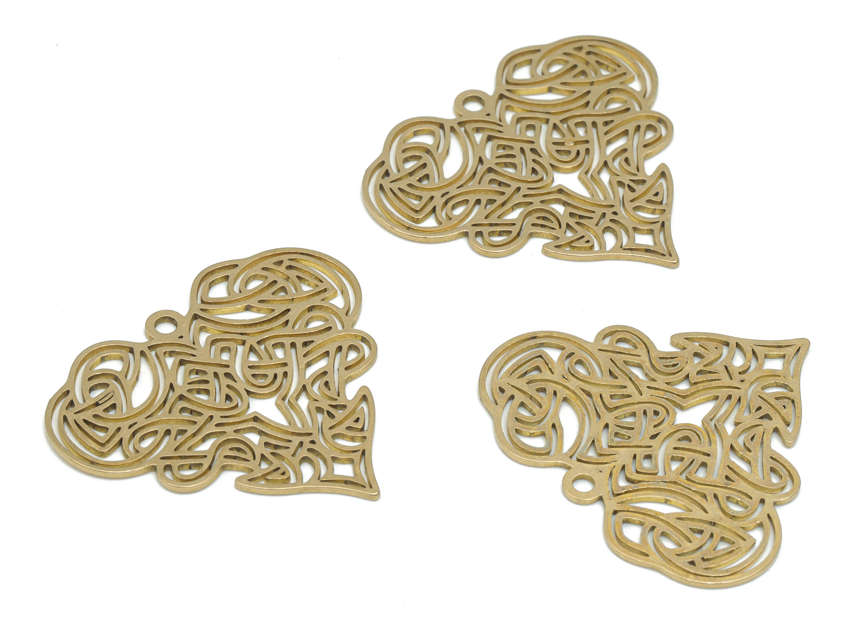 Brass Heart Anatolian Earring Charms - Raw Brass Heart Rhombic Pendant - Jewelry Making Supplies - 33.88x30.2x0.72mm - PPA2614 - DOMEDBAZAAR