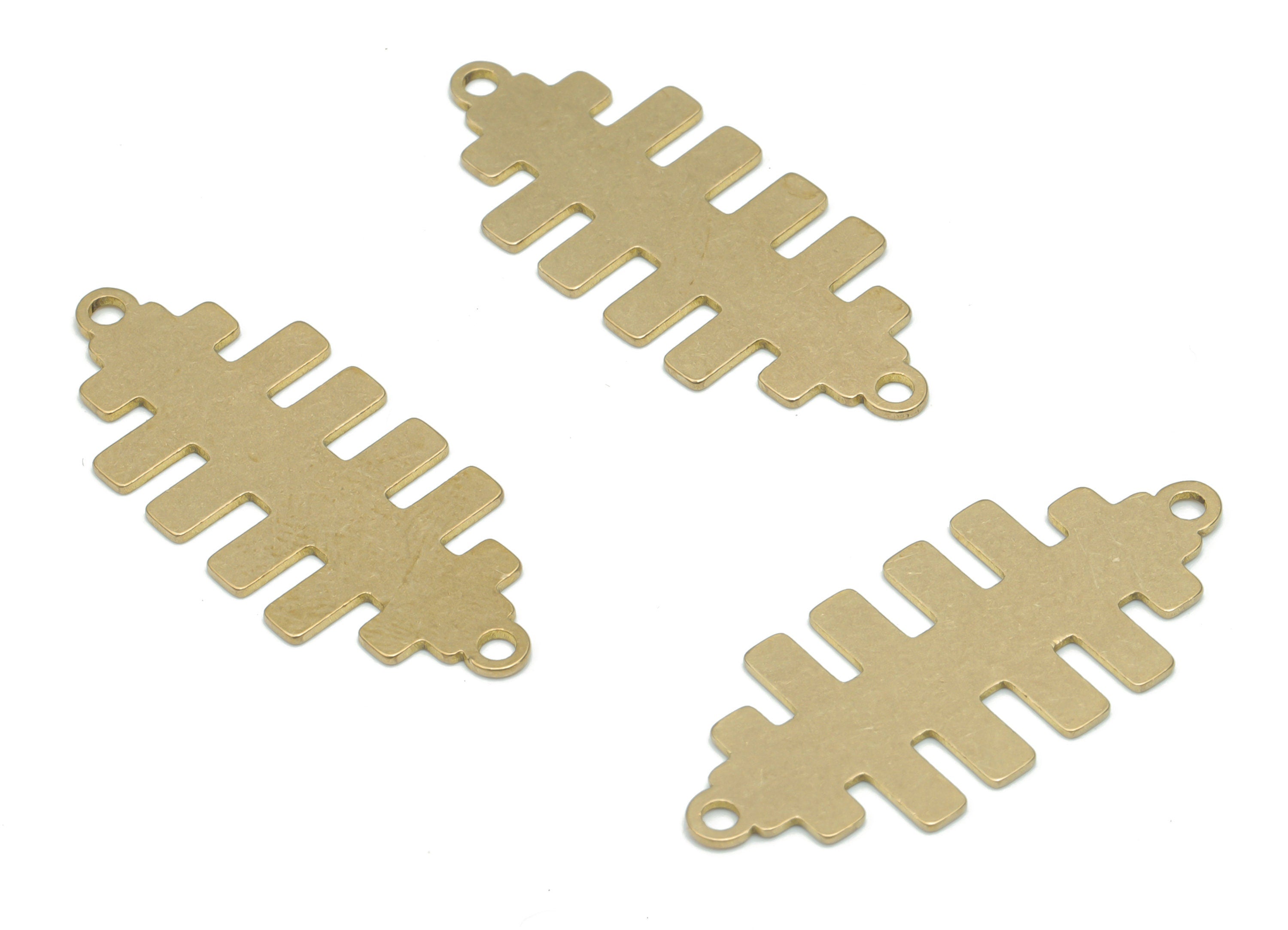 Brass Stripes H Rectangle Bar Earring Connectors - Raw Brass Fishbones Rectangle H Charms and Pendant - 34.91x14.68x0.62mm - PPA2556 - DOMEDBAZAAR