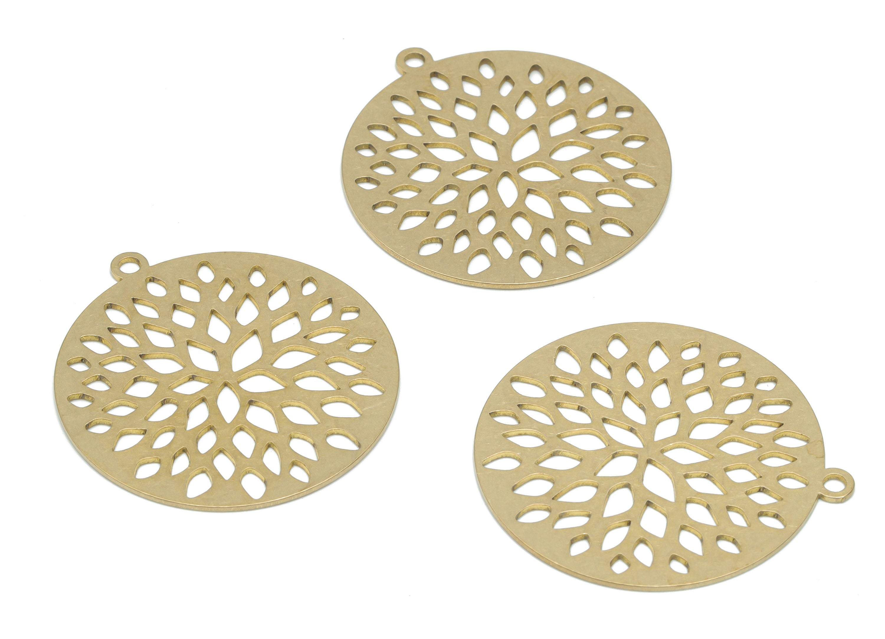 Brass Bubble Round Earring Charms - Raw Brass Flower Circle Pendant - DIY Jewelry Making Supplies - 34.84x31.99x0.64mm - PPA2656 - DOMEDBAZAAR