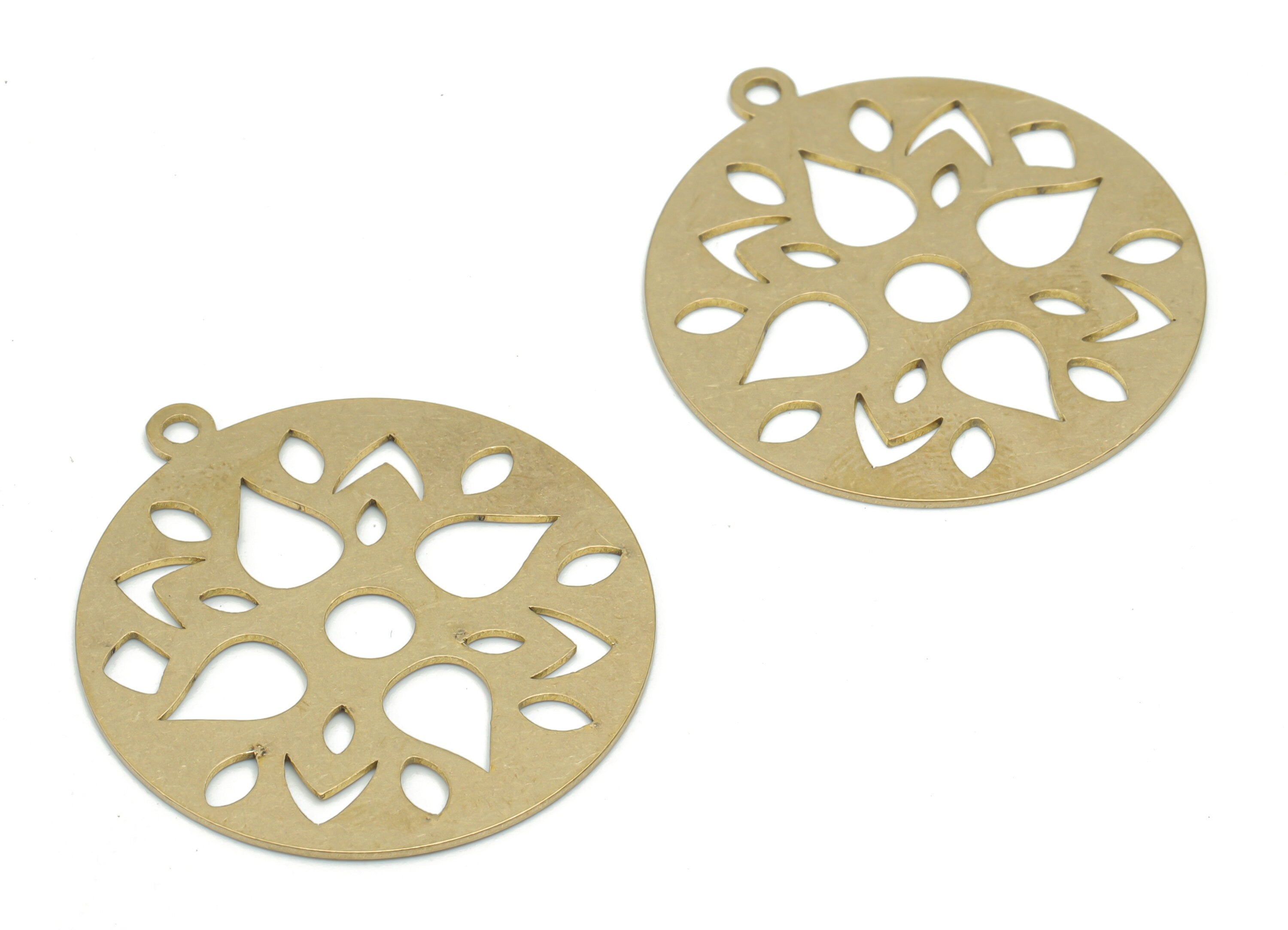 Brass Round Drop Earring Charms - Raw Brass Teardrop Circle Pendant - DIY Jewelry Making Supplies - 34.85x31.56x0.65mm - PPA2641 - DOMEDBAZAAR