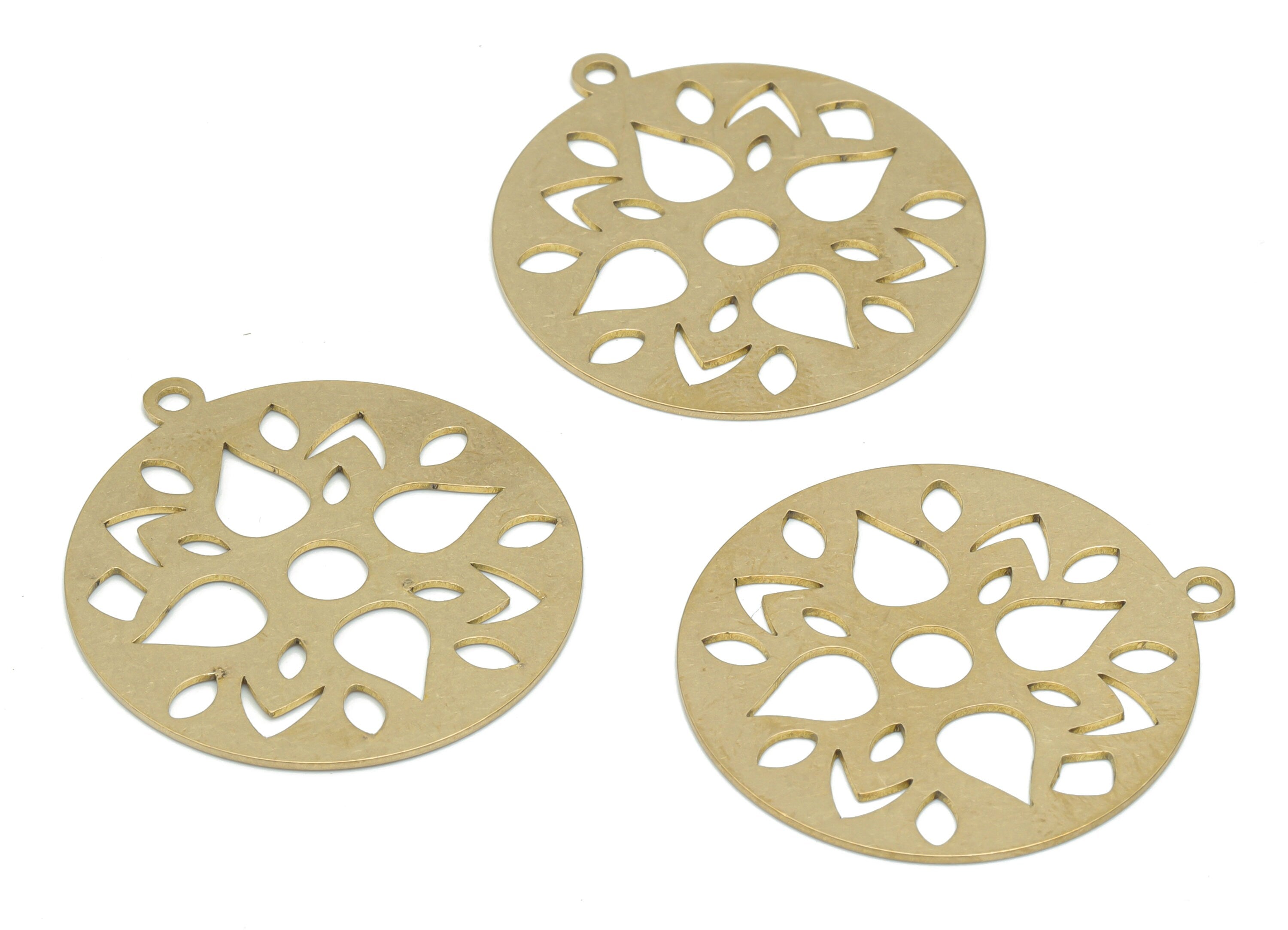 Brass Round Drop Earring Charms - Raw Brass Teardrop Circle Pendant - DIY Jewelry Making Supplies - 34.85x31.56x0.65mm - PPA2641 - DOMEDBAZAAR