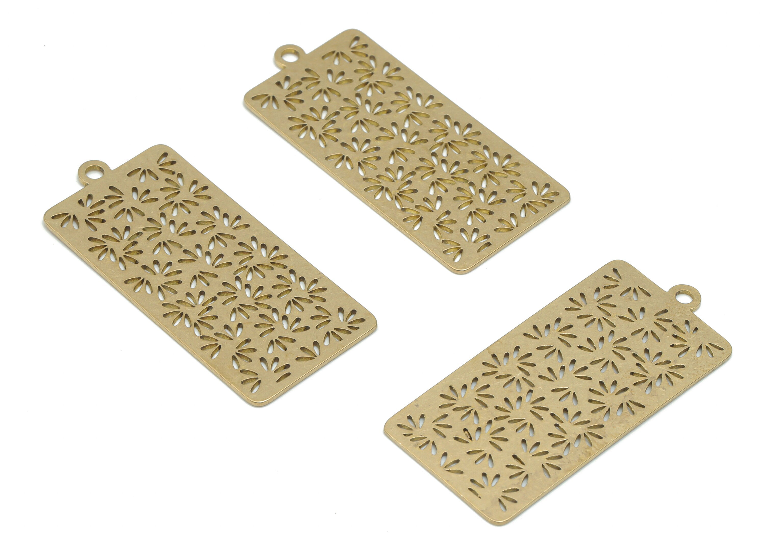 Brass Rectangle Grass Earring Charms - Raw Brass Rectangle Leaf Pendant - Jewelry Making Supplies - 39.7x18.37x0.62mm - PPA2869 - DOMEDBAZAAR