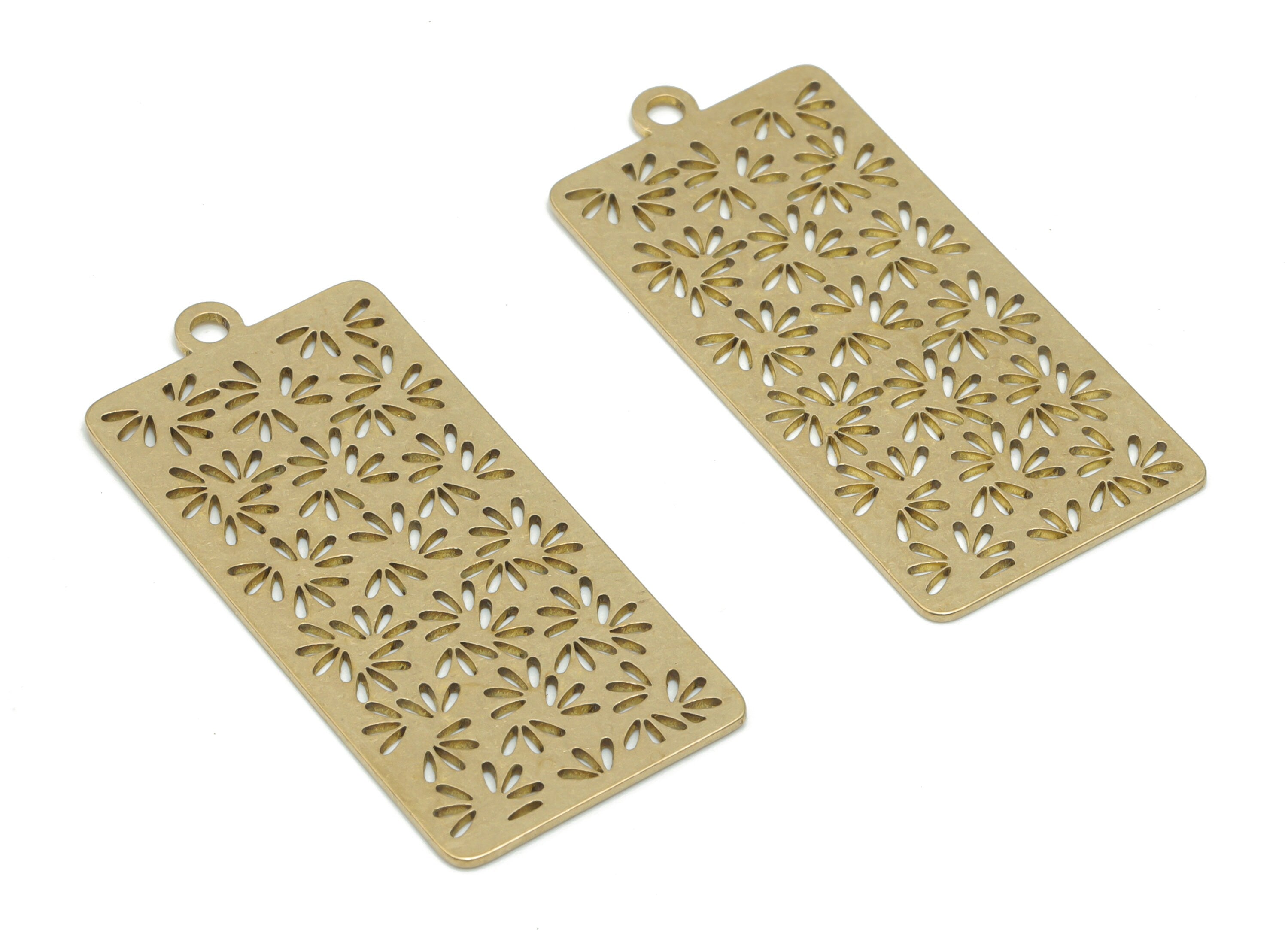 Brass Rectangle Grass Earring Charms - Raw Brass Rectangle Leaf Pendant - Jewelry Making Supplies - 39.7x18.37x0.62mm - PPA2869 - DOMEDBAZAAR