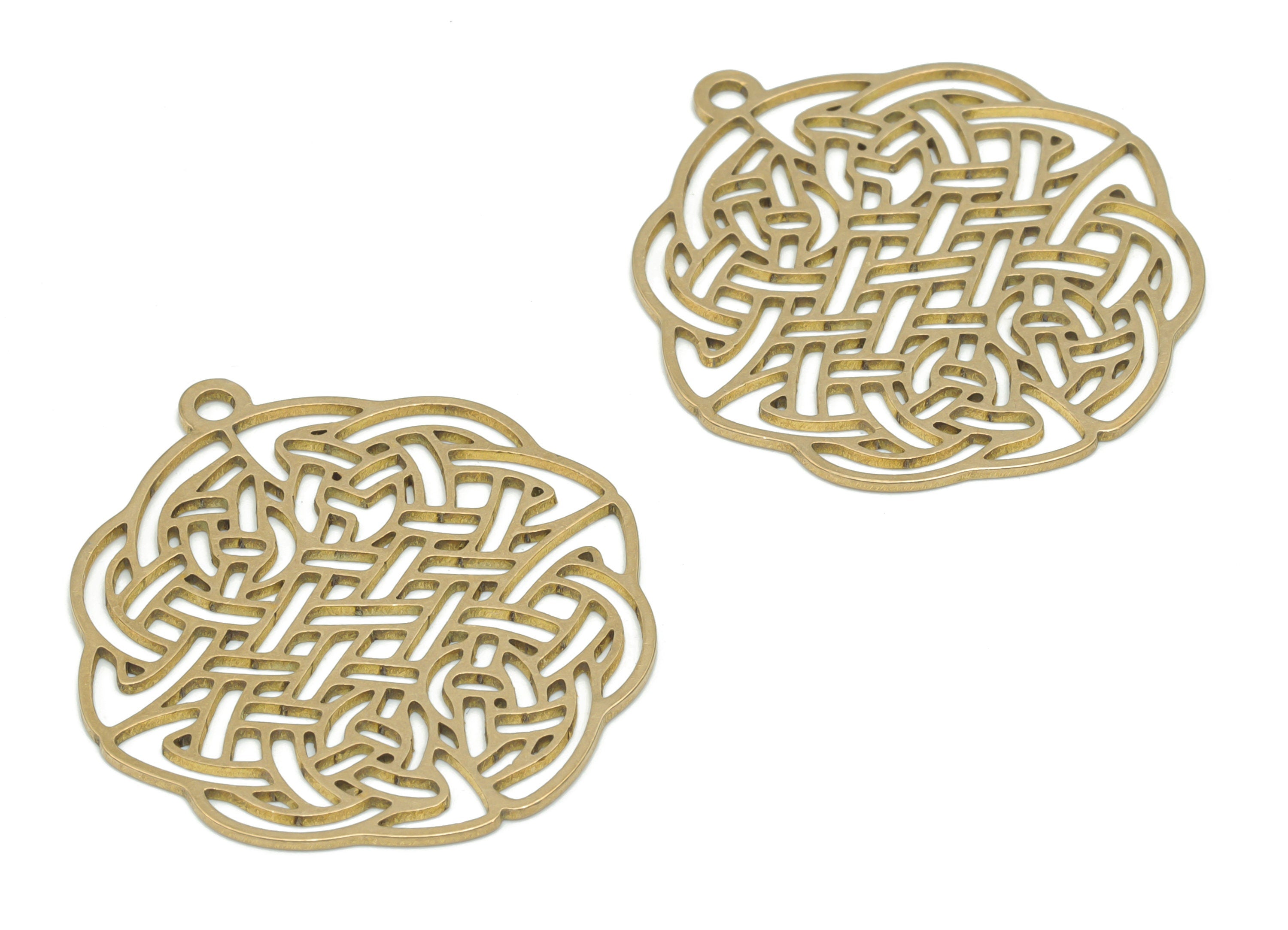 Brass Botanical Flowers Earring Charms - Raw Brass Flowers Pendant - DIY Jewelry Making Supplies - 34.76x31.96x0.76mm - PPA2610 - DOMEDBAZAAR