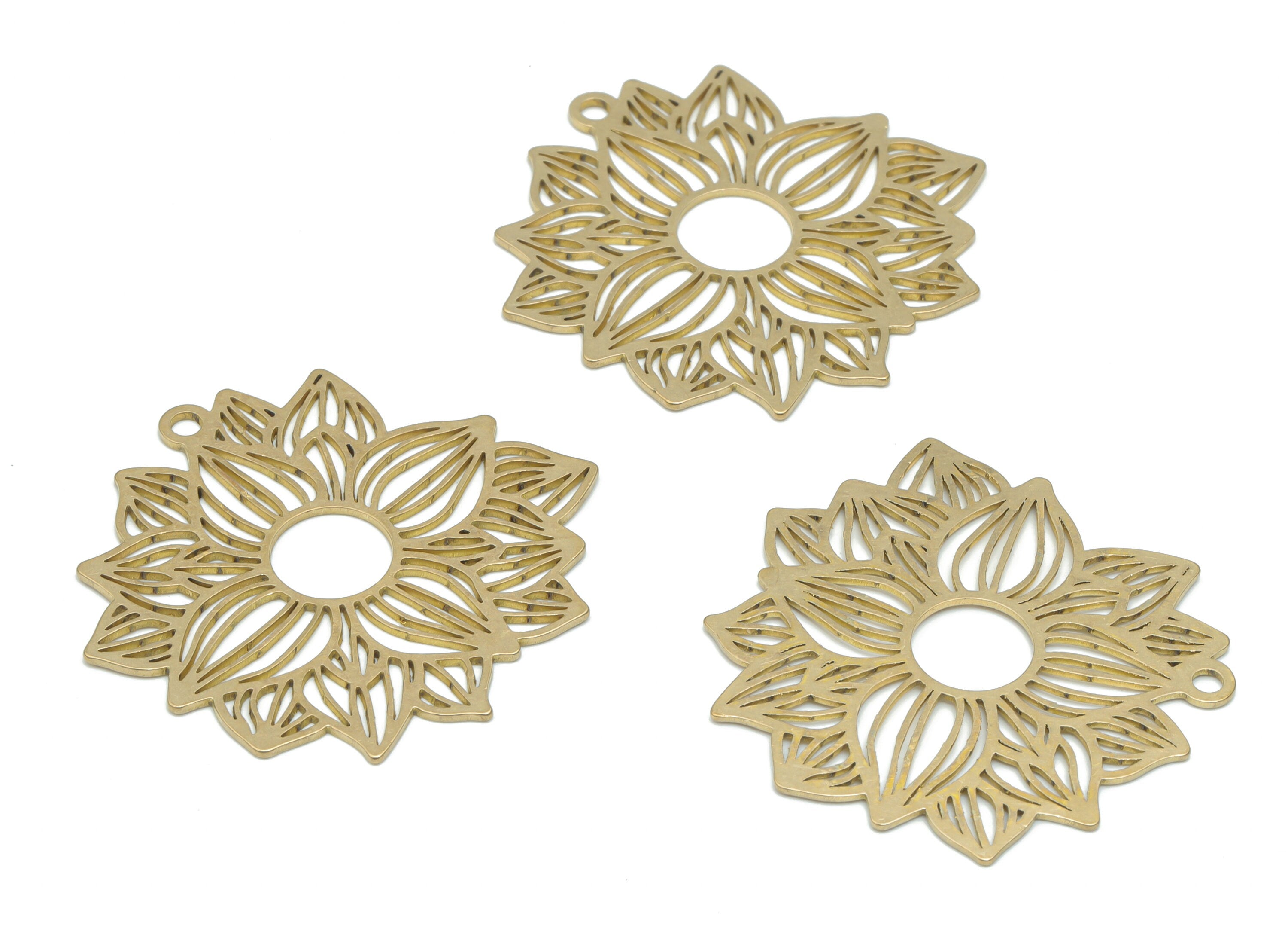Brass Botanical Flower Earring Charms - Raw Brass Sun Flower Pendant - DIY Jewelry Making Supplies - 37.14x33.94x0.64mm - PPA2654 - DOMEDBAZAAR