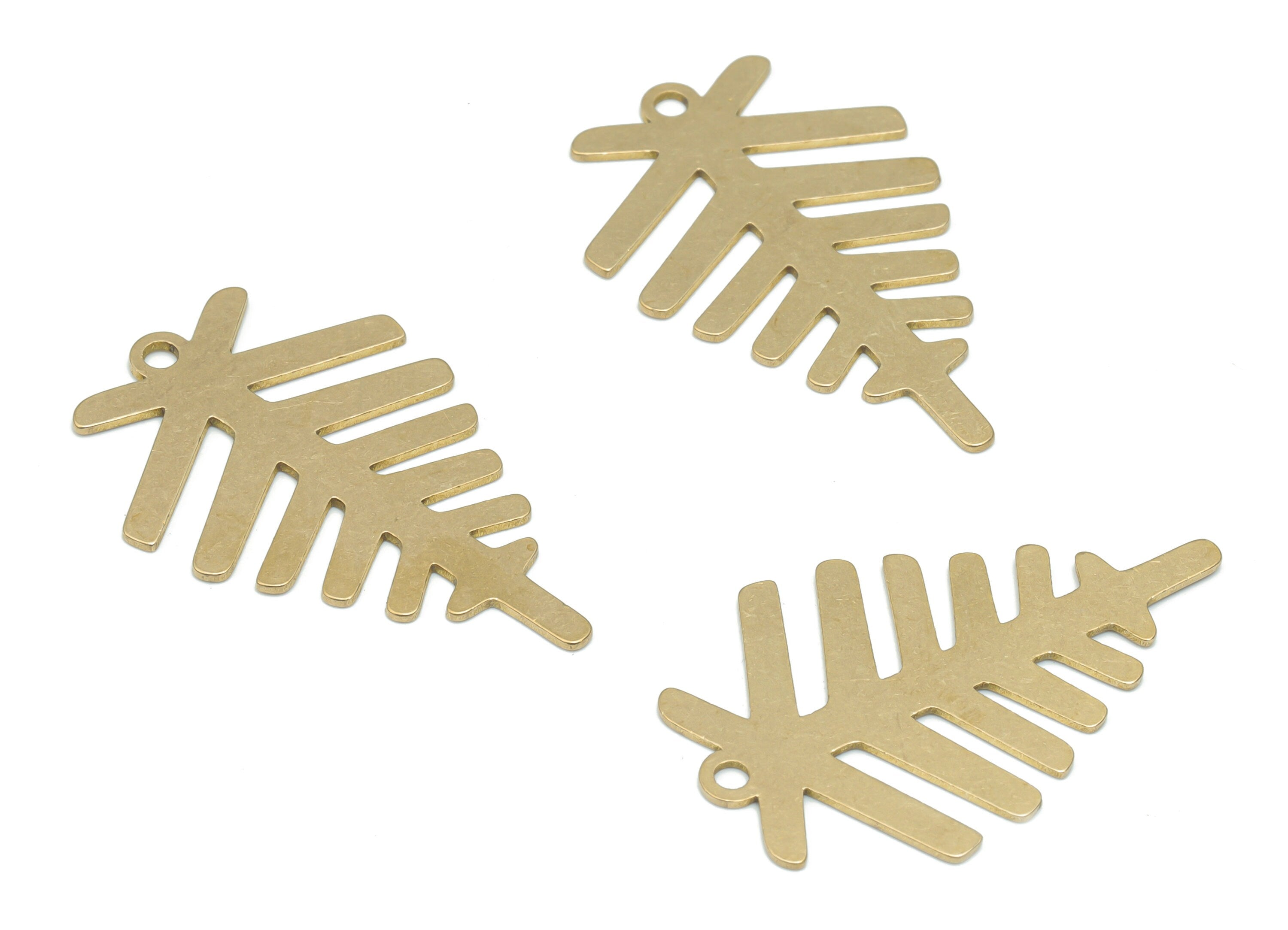 Brass Fishbone Leaves Earring Charms - Raw Brass Leaf Pendant - DIY Jewelry Making Supplies - 34.92x22.78x0.64mm - PPA2586 - DOMEDBAZAAR