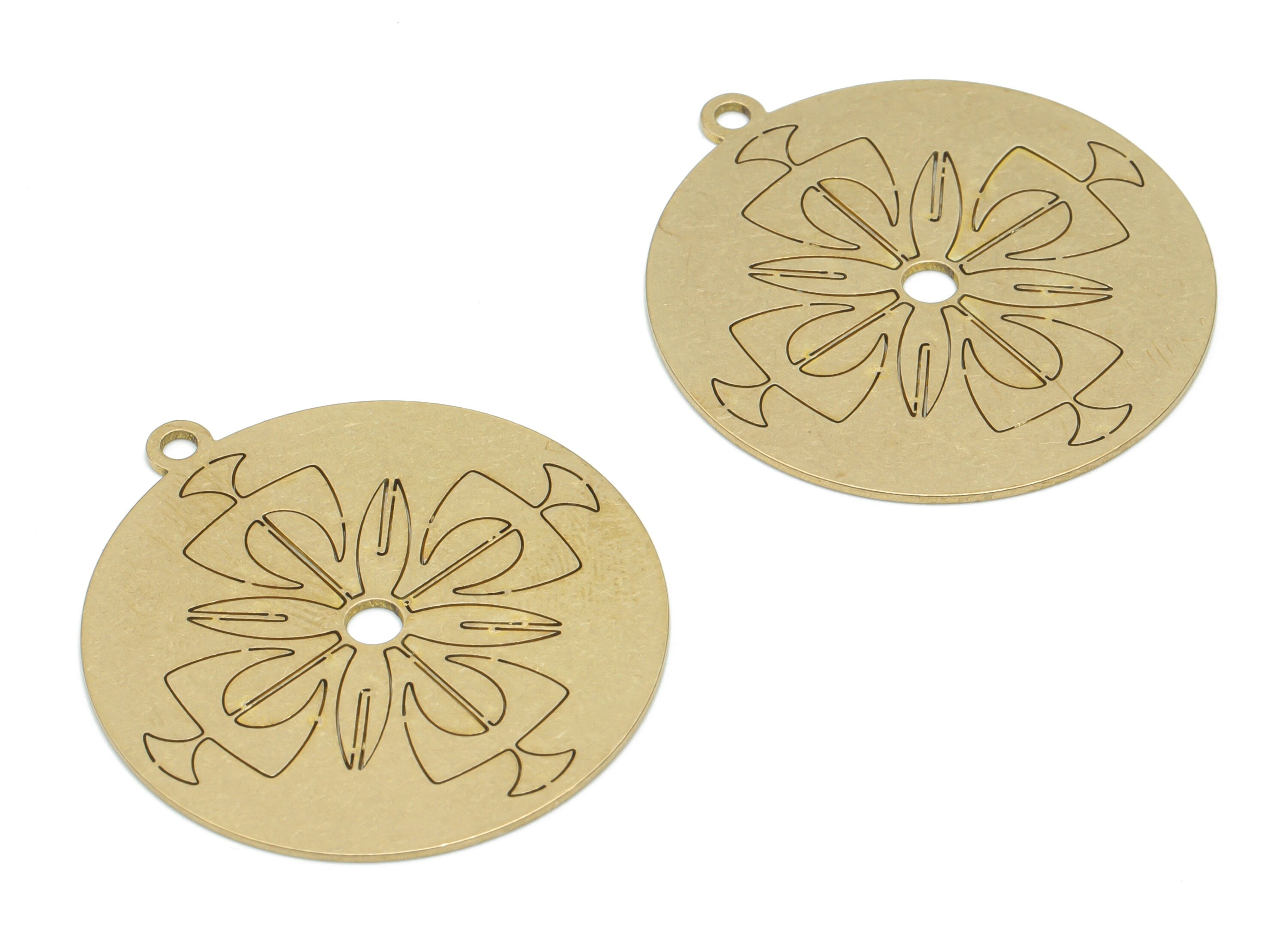 Brass Round Flower Earring Charms - Raw Brass Flower Circle Pendant - DIY Jewelry Making Supplies - 34.87x31.91x0.64mm - PPA2580 - DOMEDBAZAAR