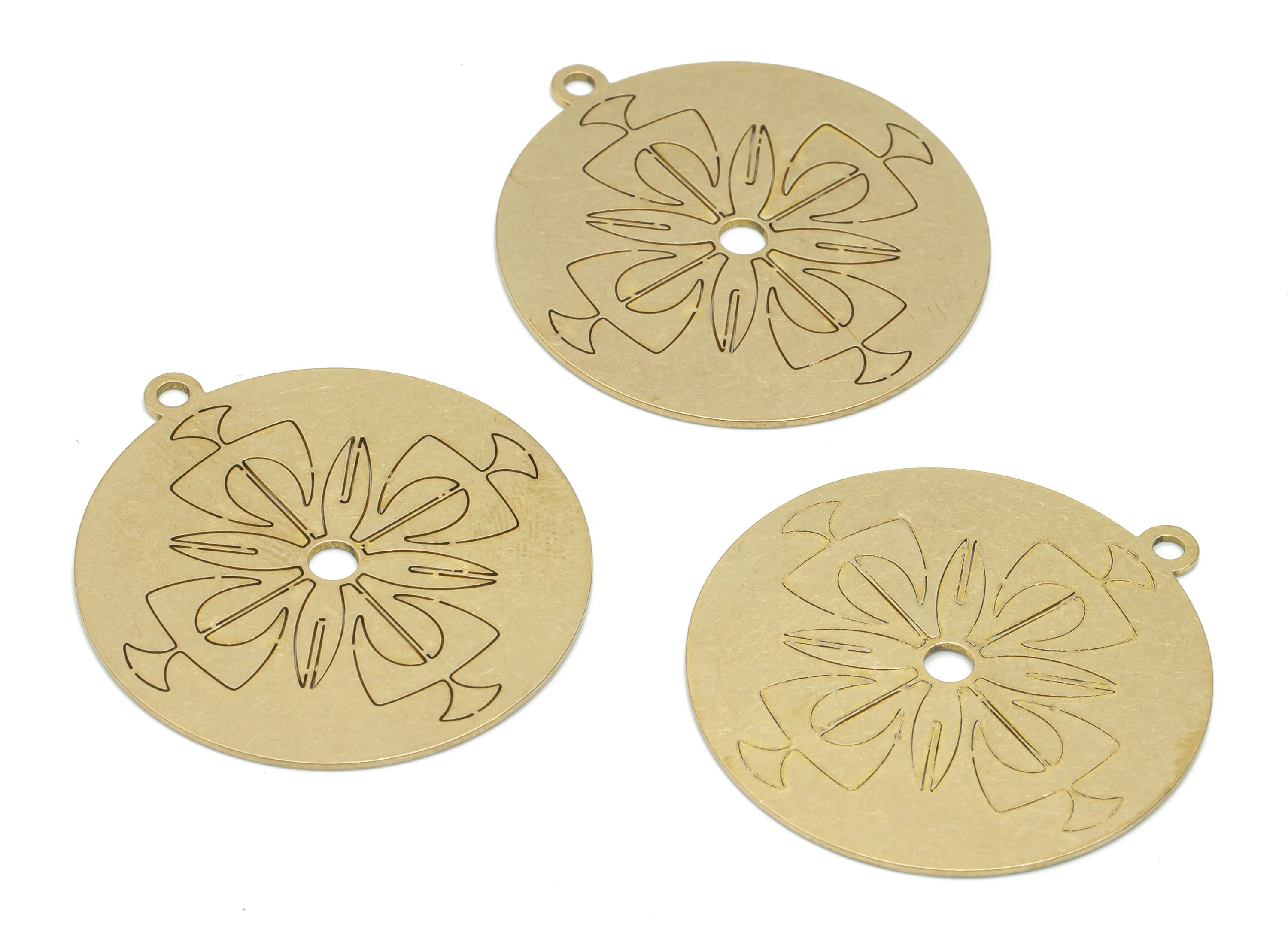 Brass Round Flower Earring Charms - Raw Brass Flower Circle Pendant - DIY Jewelry Making Supplies - 34.87x31.91x0.64mm - PPA2580 - DOMEDBAZAAR