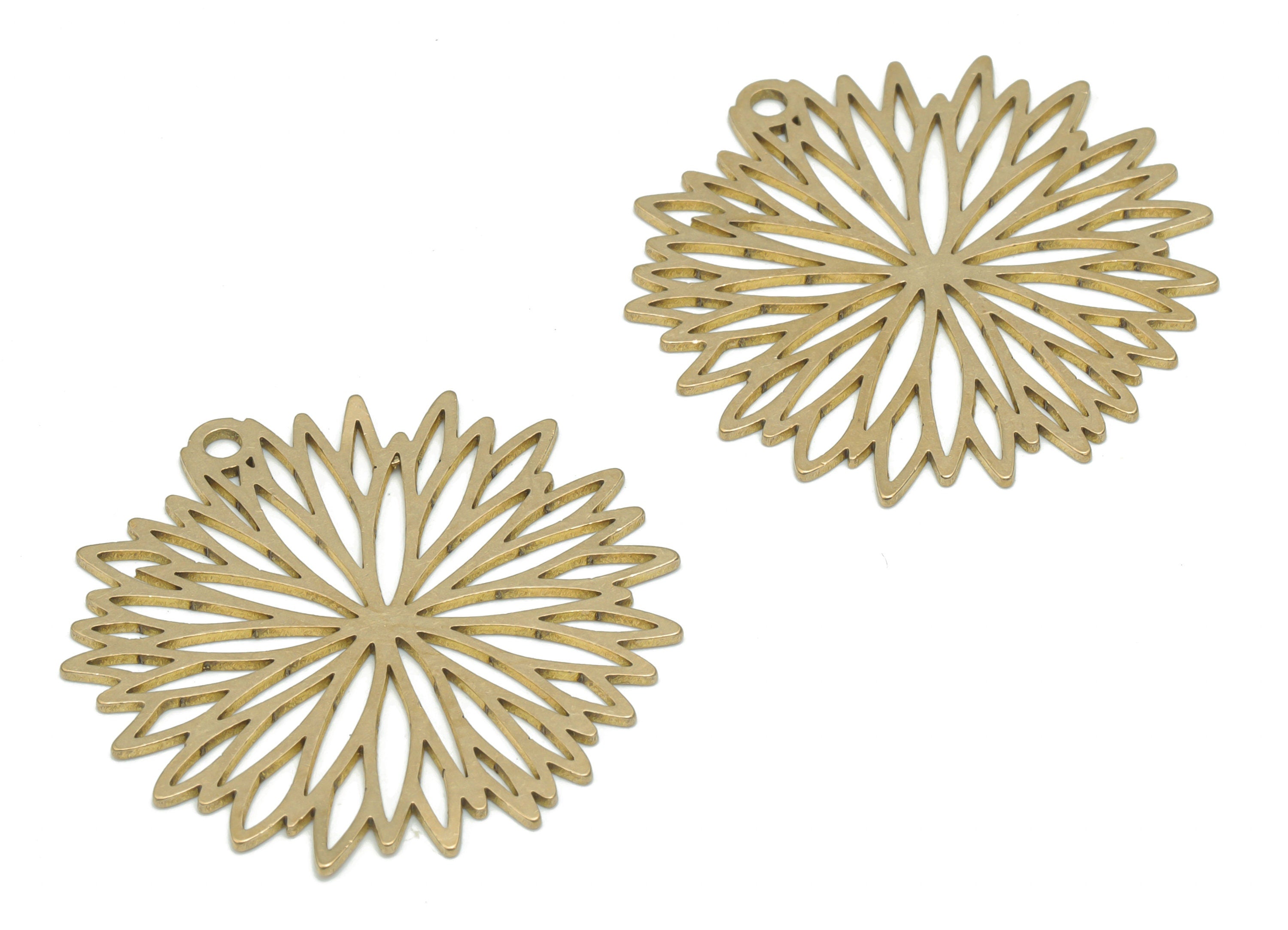 Brass Botanical Flower Earring Charms - Raw Brass Flower Pendant - DIY Jewelry Making Supplies - 34.59x33.98x0.76mm - PPA2620 - DOMEDBAZAAR