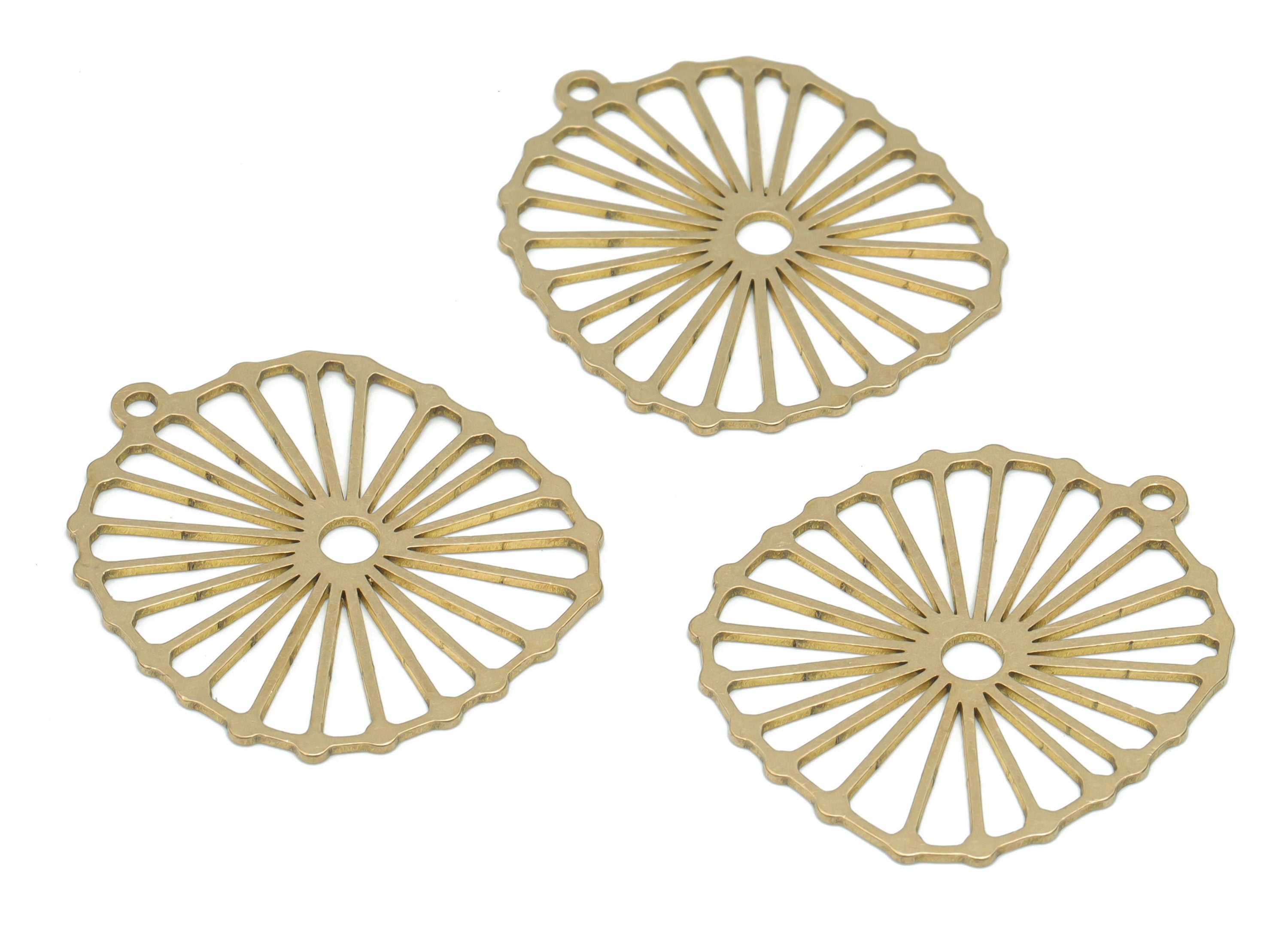 Brass Round Botanical Sun Earring Charms - Raw Brass Sun Flower Pendant - DIY Jewelry Making Supplies - 34.88x29.57x0.75mm - PPA2625 - DOMEDBAZAAR