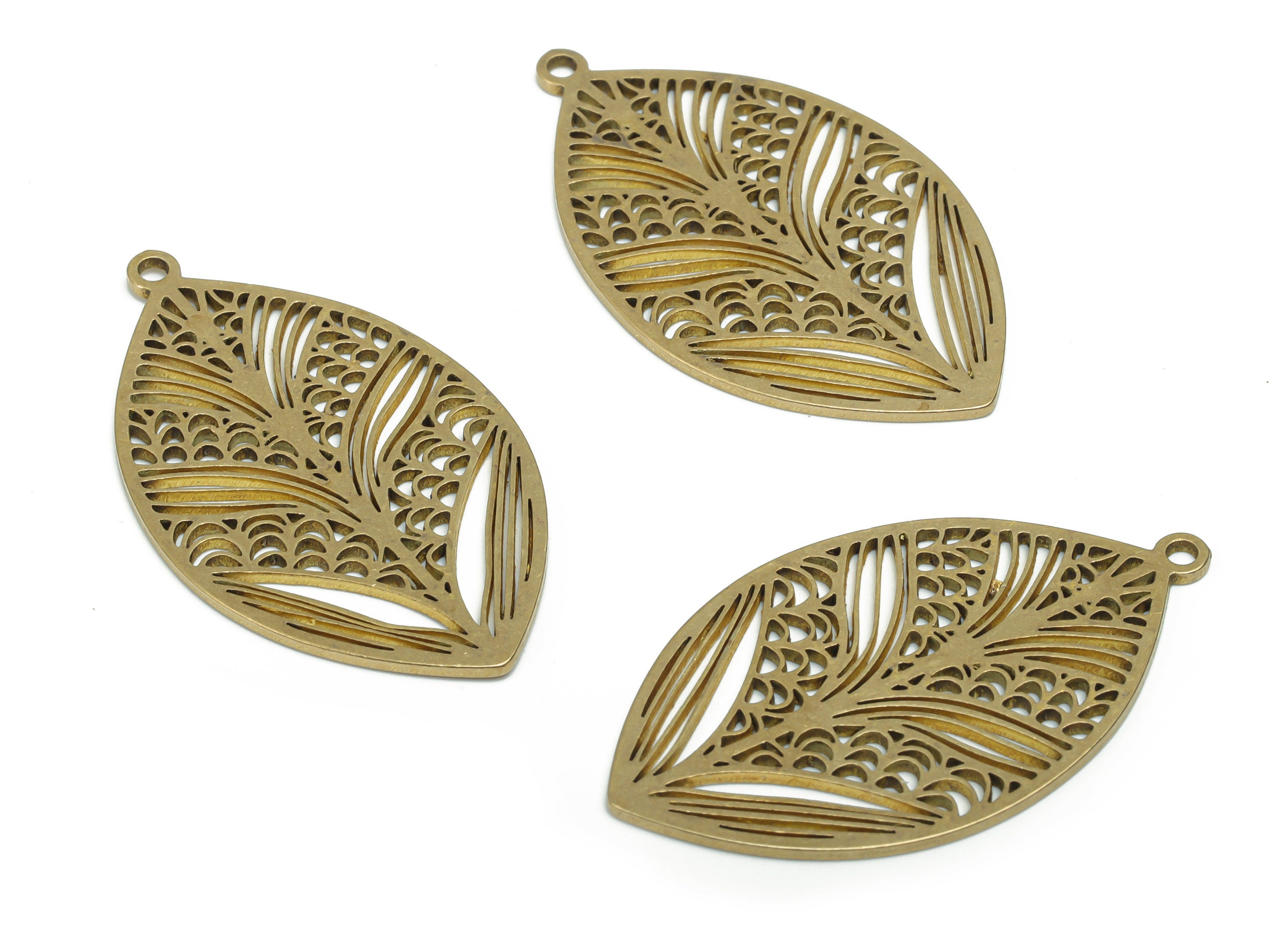 Brass Oval Leaf Earring Charms - Raw Brass Semicircle Oval Pendant - Jewelry Making Supplies - 37.85x21.72x0.87mm - PPA2093 - DOMEDBAZAAR