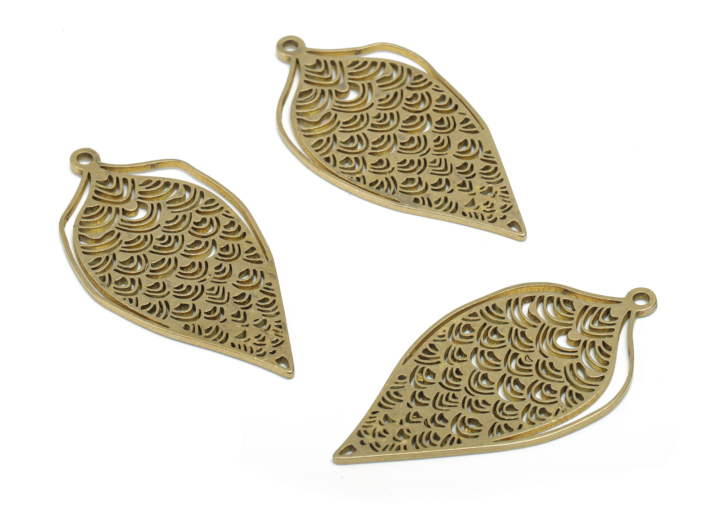 Brass Leaf Semicircle Earring Charms - Raw Brass Half Moon Leaf Pendant - Jewelry Making Supplies - 37.73x17.87x0.94mm - PPA2091 - DOMEDBAZAAR