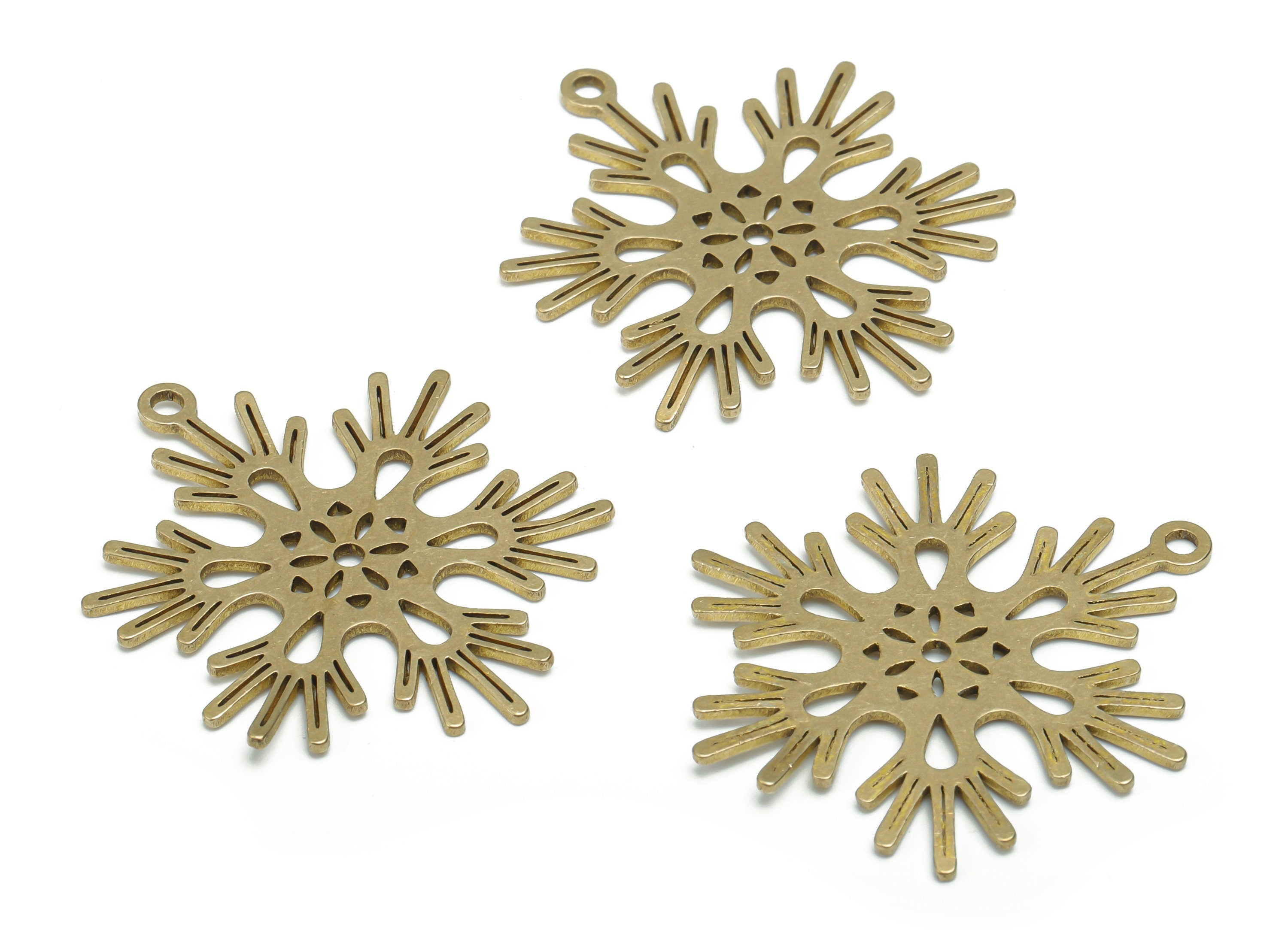 Brass Snowflake Earring Charms - Raw Brass Flower Pendant - Jewelry Making Supplies - 34.73x28.27x0.94mm - PPZ0161 - DOMEDBAZAAR