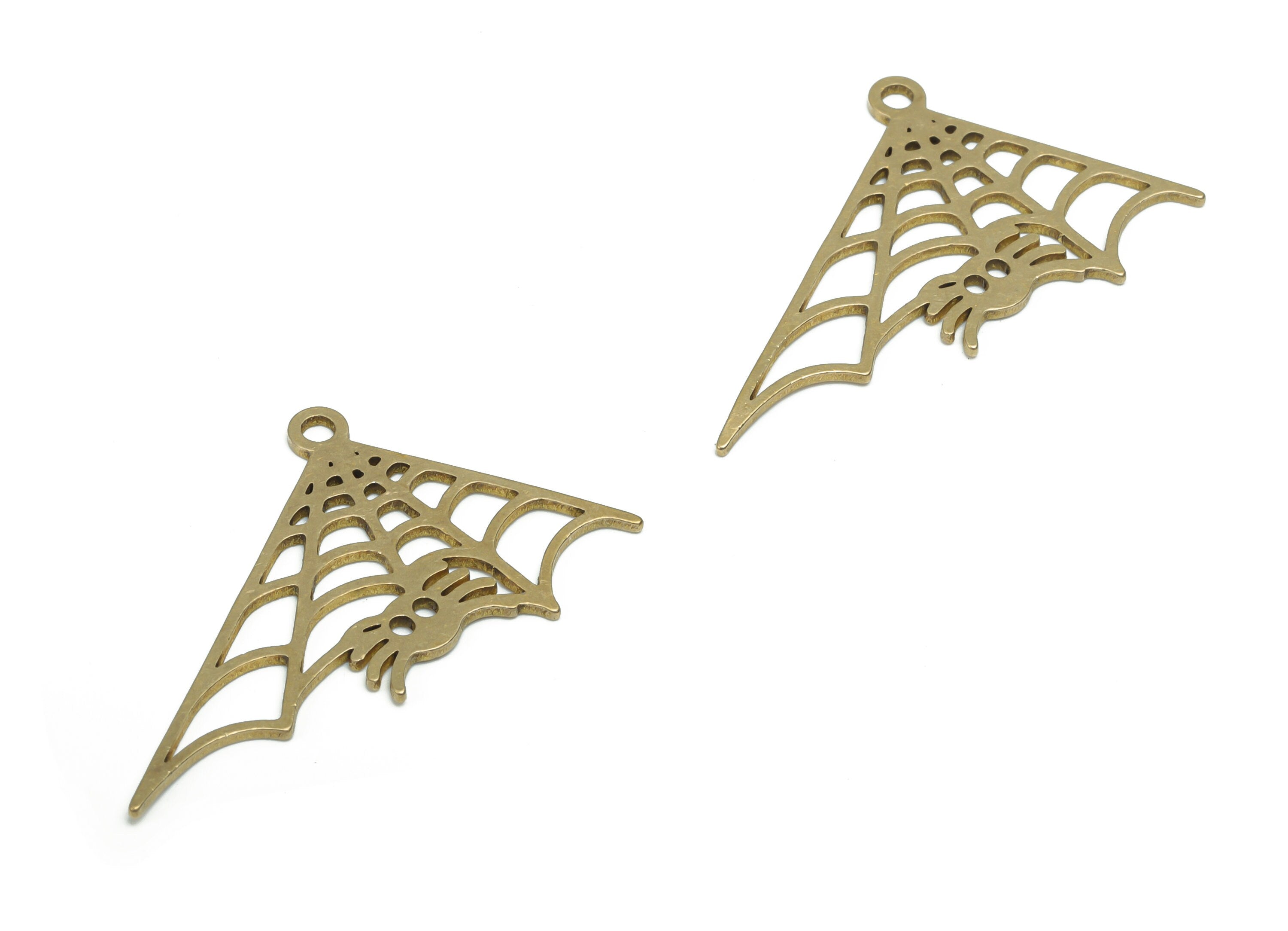 Brass Spider Earring Charms - Raw Brass Spider Web Pendant - Jewelry Making Supplies - 37.73x31.72x0.86mm - PPZ0143 - DOMEDBAZAAR