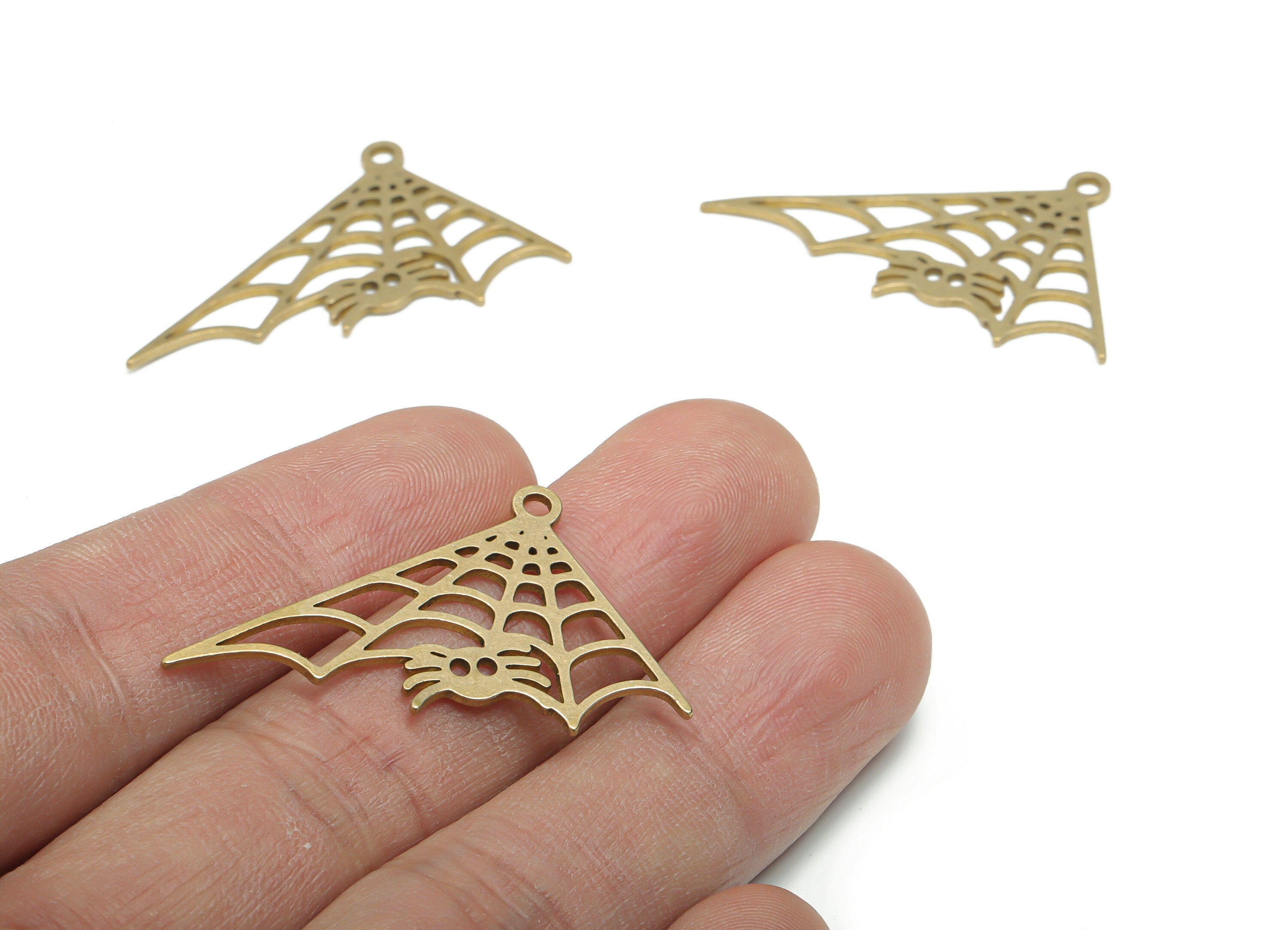 Brass Spider Earring Charms - Raw Brass Spider Web Pendant - Jewelry Making Supplies - 37.73x31.72x0.86mm - PPZ0143 - DOMEDBAZAAR