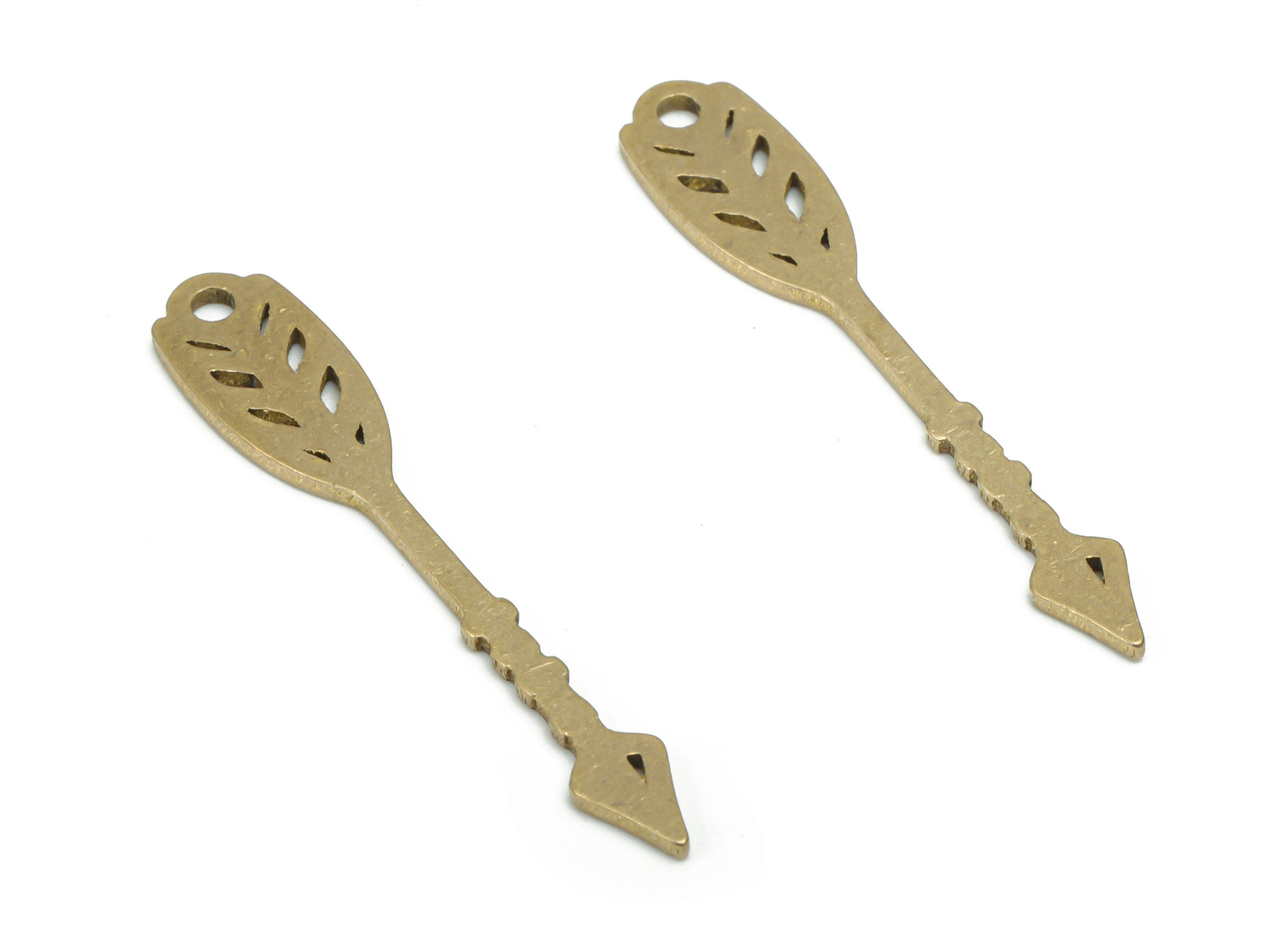Brass Quill Pen  Arrow Flower Earring Charms - Raw Brass Flower Arrow Pendant - DIY Jewelry Making Supplies - 29.7x5.4x0.85mm - PPA2073 - DOMEDBAZAAR