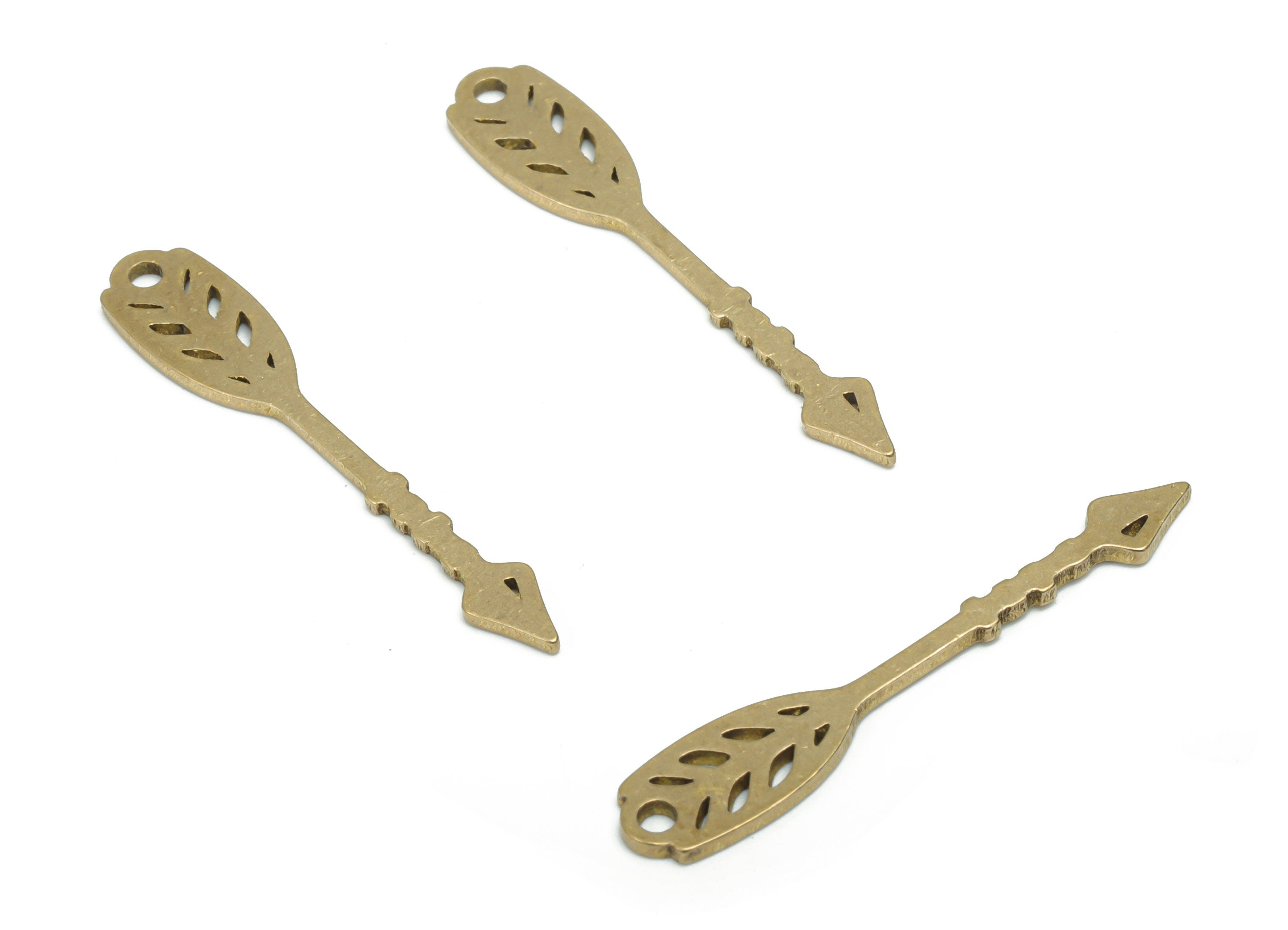 Brass Quill Pen  Arrow Flower Earring Charms - Raw Brass Flower Arrow Pendant - DIY Jewelry Making Supplies - 29.7x5.4x0.85mm - PPA2073 - DOMEDBAZAAR