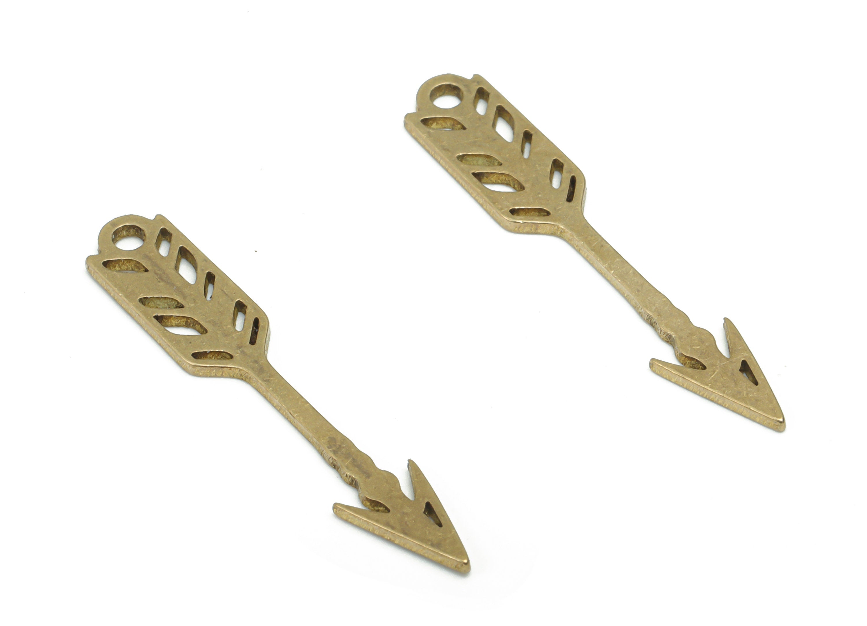 Brass Quill Pen Arrow Flower Earring Charms - Raw Brass Flower Arrow Pendant - DIY Jewelry Making Supplies - 29.83x5.24x0.83mm - PPA2084 - DOMEDBAZAAR