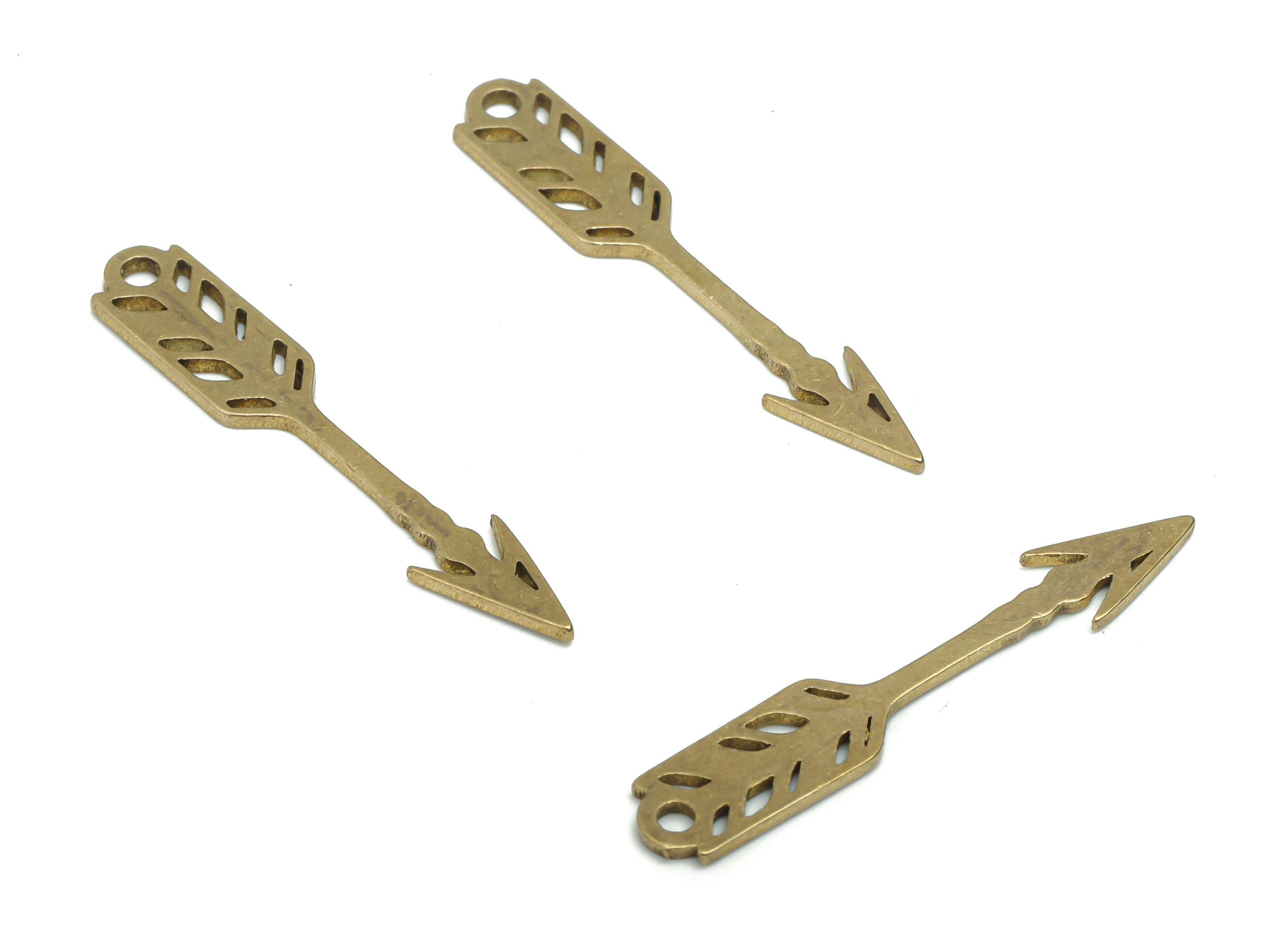 Brass Quill Pen Arrow Flower Earring Charms - Raw Brass Flower Arrow Pendant - DIY Jewelry Making Supplies - 29.83x5.24x0.83mm - PPA2084 - DOMEDBAZAAR