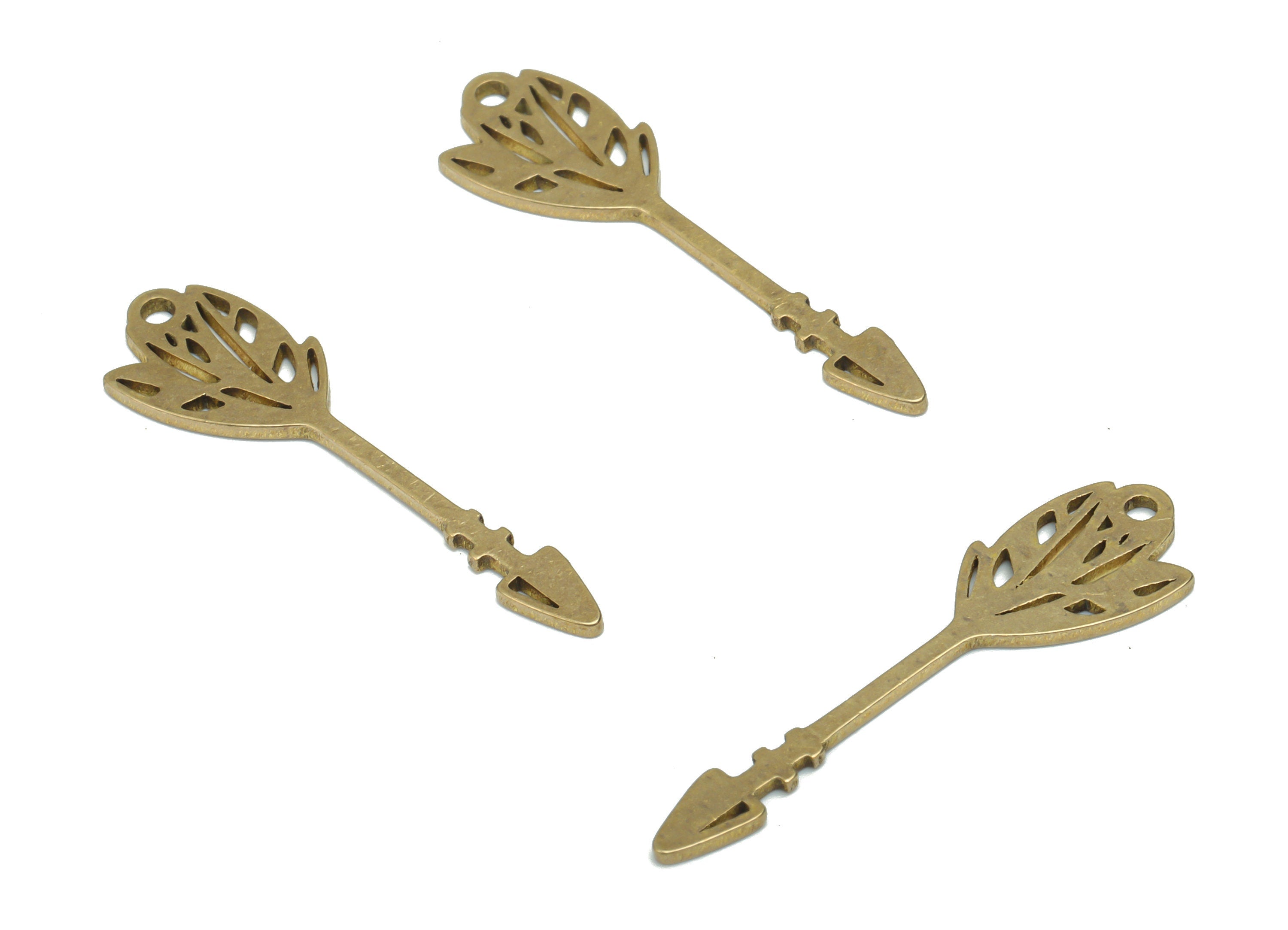 Brass Quill Pen Arrow Flower Earring Charms - Raw Brass Flower Arrow Pendant - DIY Jewelry Making Supplies - 29.79x7.69x0.84mm - PPA2075 - DOMEDBAZAAR