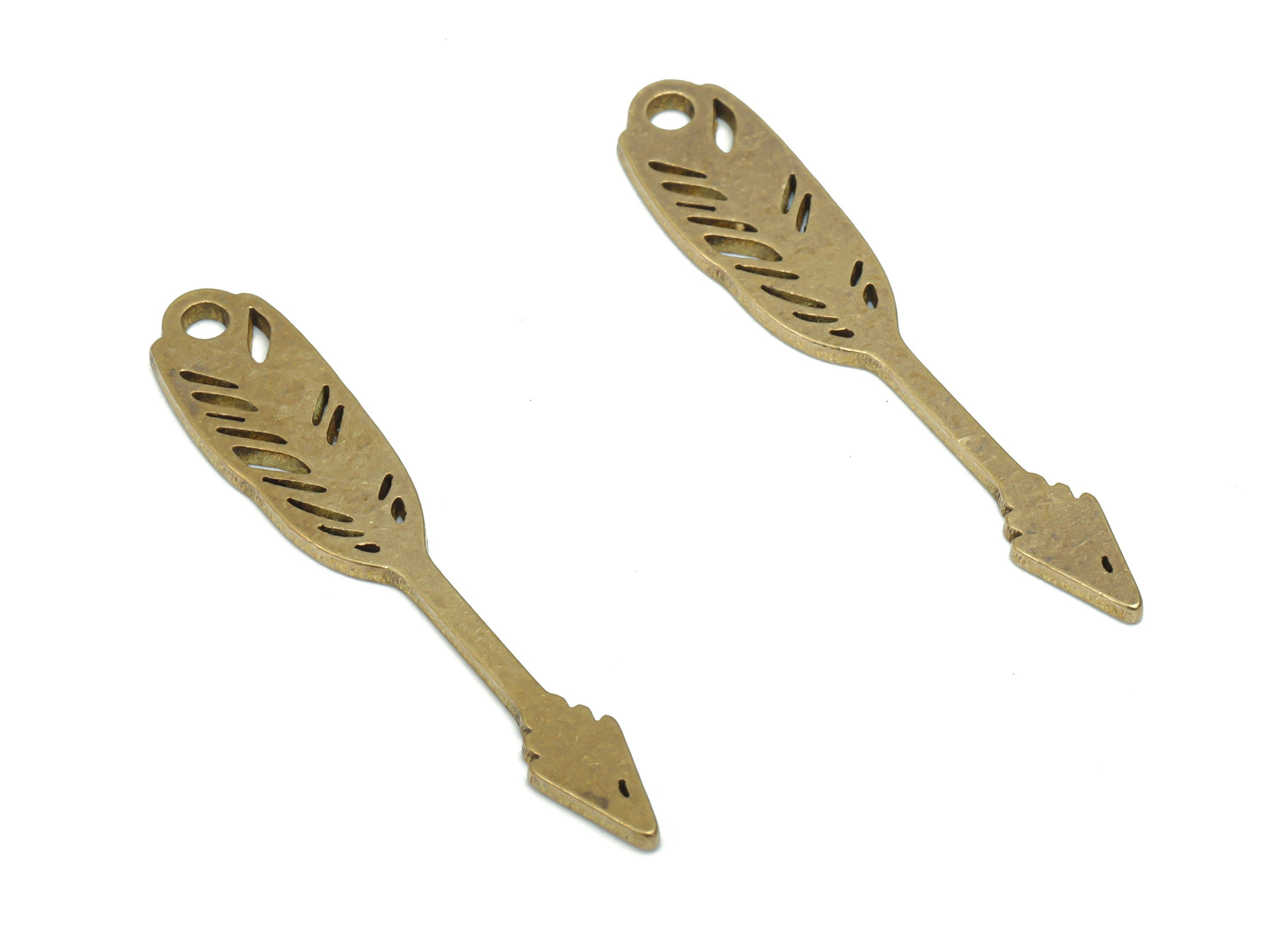 Brass Quill Pen Arrow Flower Earring Charms - Raw Brass Flower Arrow Pendant - DIY Jewelry Making Supplies - 29.83x5.57x0.83mm - PPA2078 - DOMEDBAZAAR