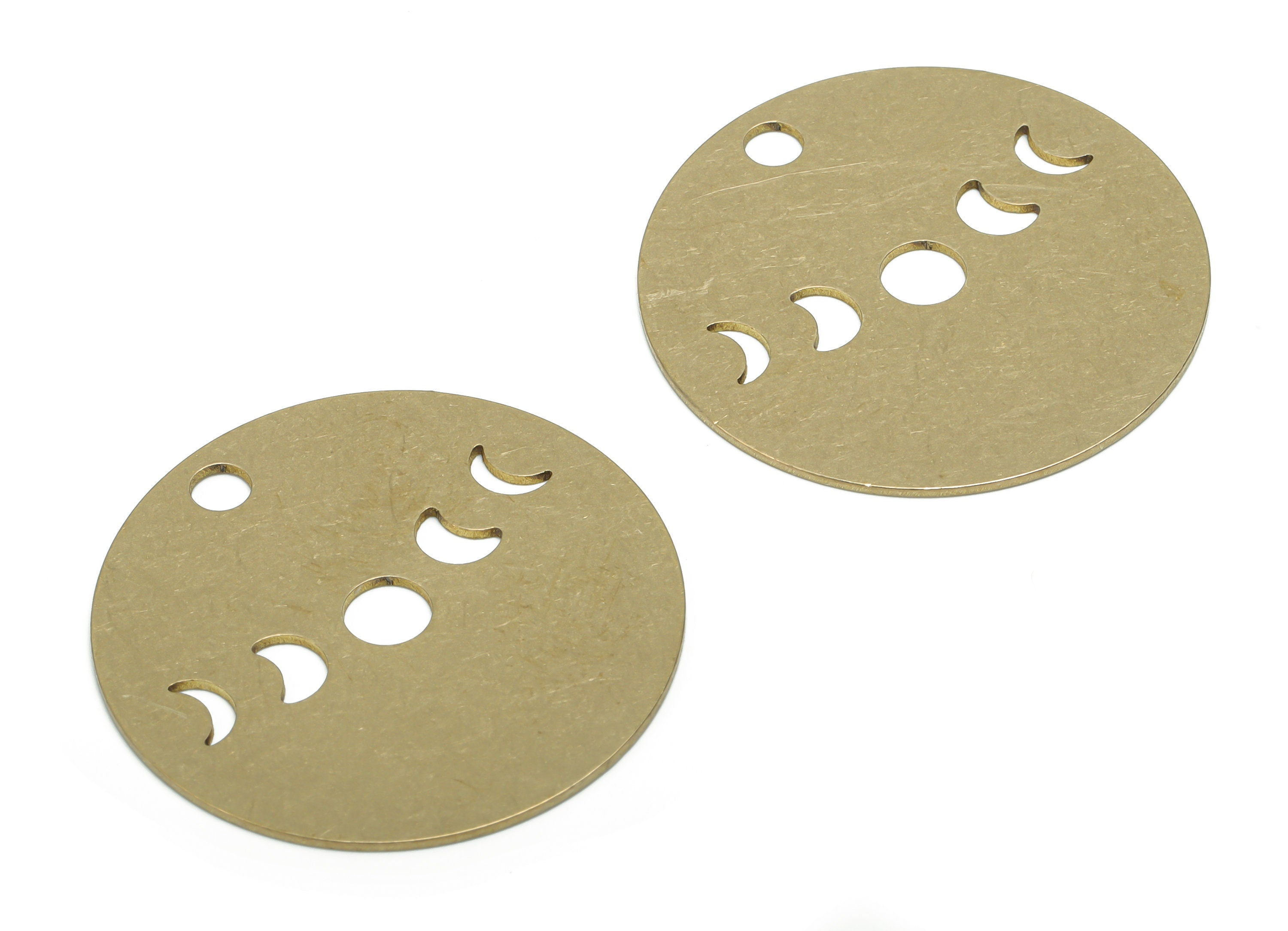 Brass Round Earring Charms - Raw Brass Circle Phase Of The Moon Pendant - Jewelry Making Supplies - 34.84x34.84x0.8mm - PPZ0159 - DOMEDBAZAAR
