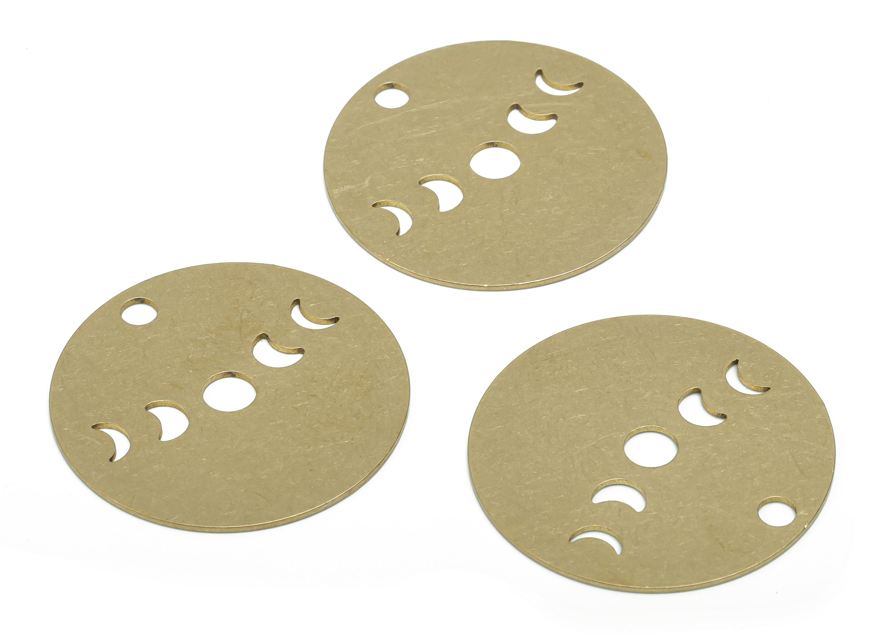 Brass Round Earring Charms - Raw Brass Circle Phase Of The Moon Pendant - Jewelry Making Supplies - 34.84x34.84x0.8mm - PPZ0159 - DOMEDBAZAAR