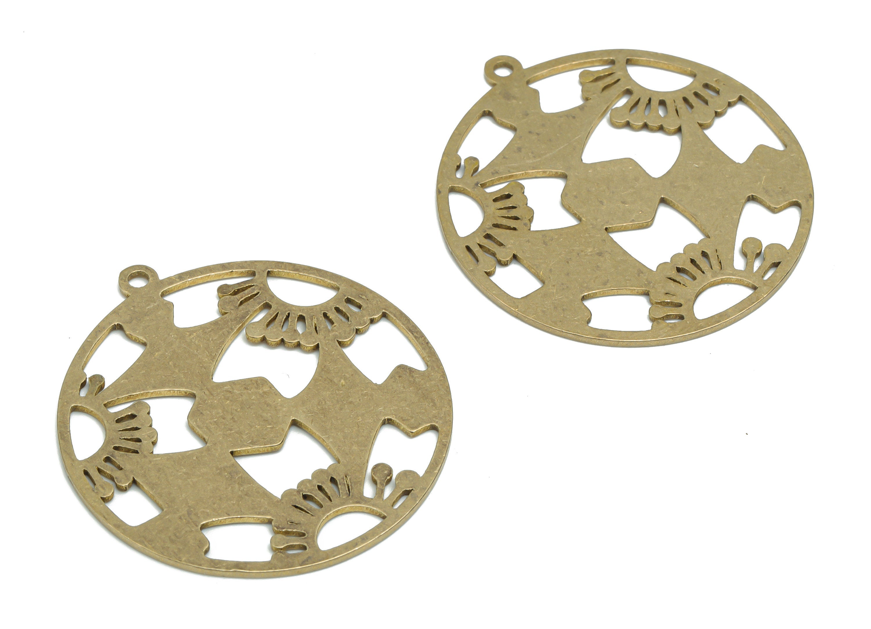Brass Round Half Sun Earring Charms - Raw Brass Half Sun Circle Pendant - Jewelry Making Supplies - 35.79x32.98x0.88mm - PPA1961 - DOMEDBAZAAR