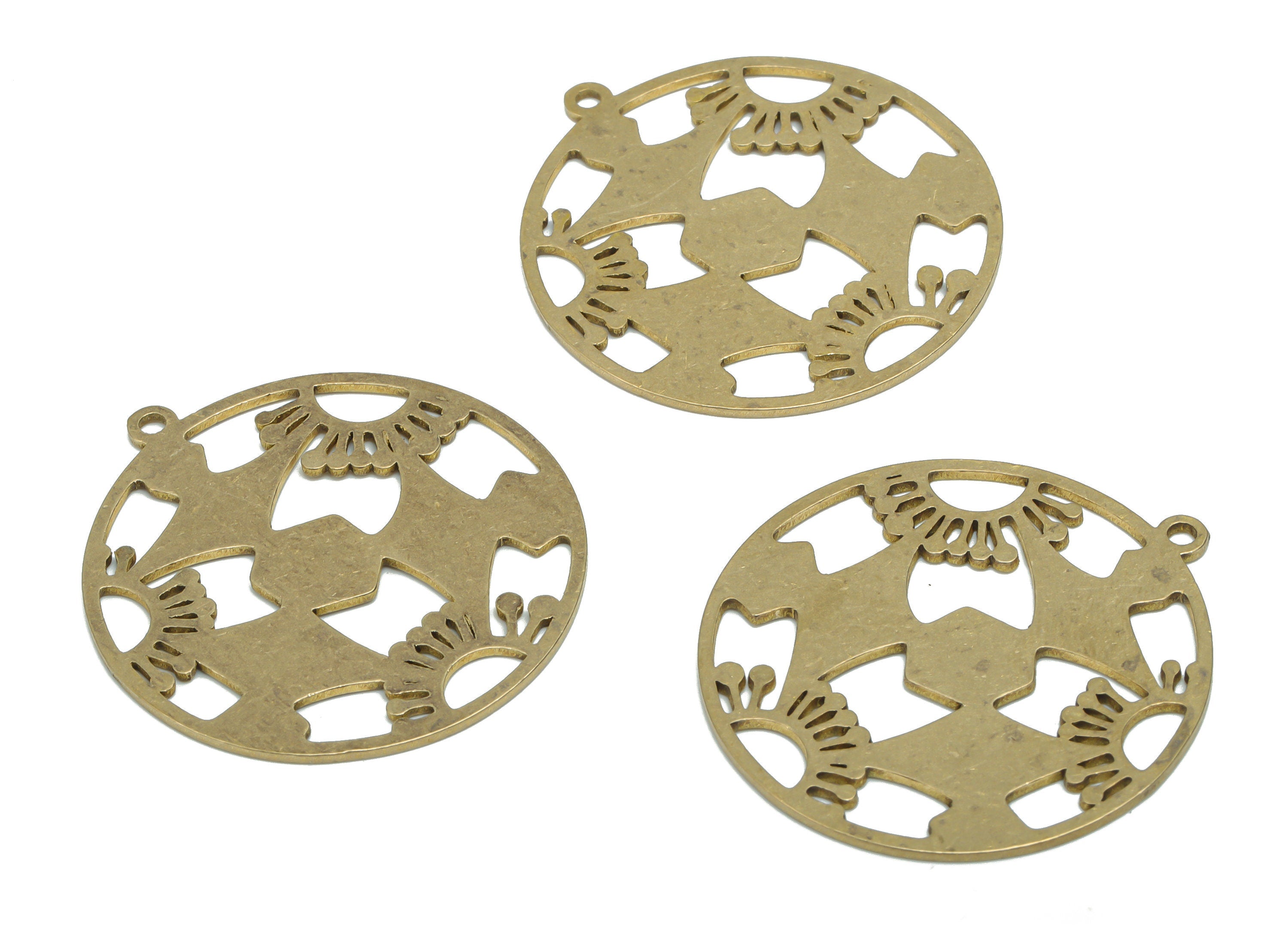 Brass Round Half Sun Earring Charms - Raw Brass Half Sun Circle Pendant - Jewelry Making Supplies - 35.79x32.98x0.88mm - PPA1961 - DOMEDBAZAAR