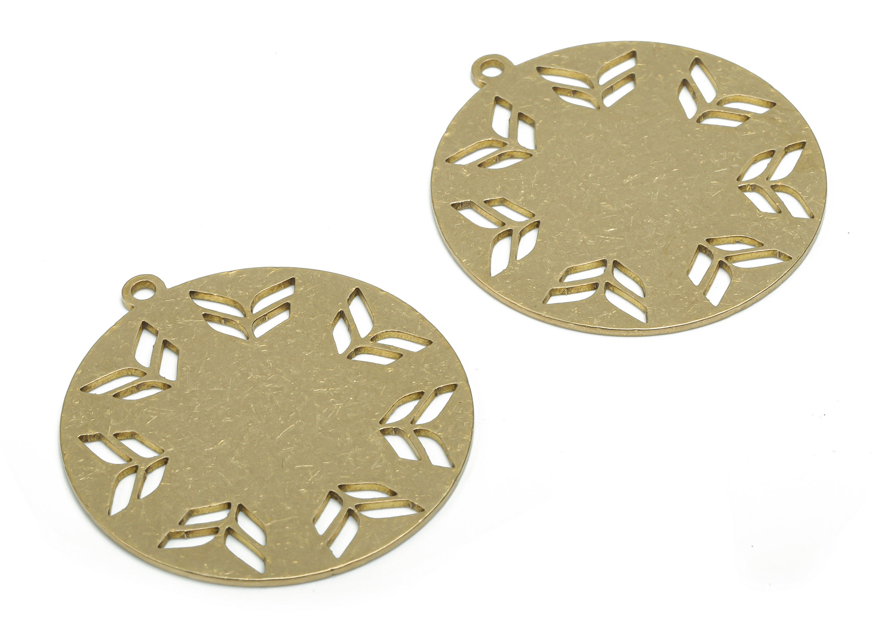 Brass Round Leaves Earring Charms - Raw Brass Leafs Circle Pendant - Jewelry Making Supplies - 37.84x34.88x0.87mm - PPA1436 - DOMEDBAZAAR