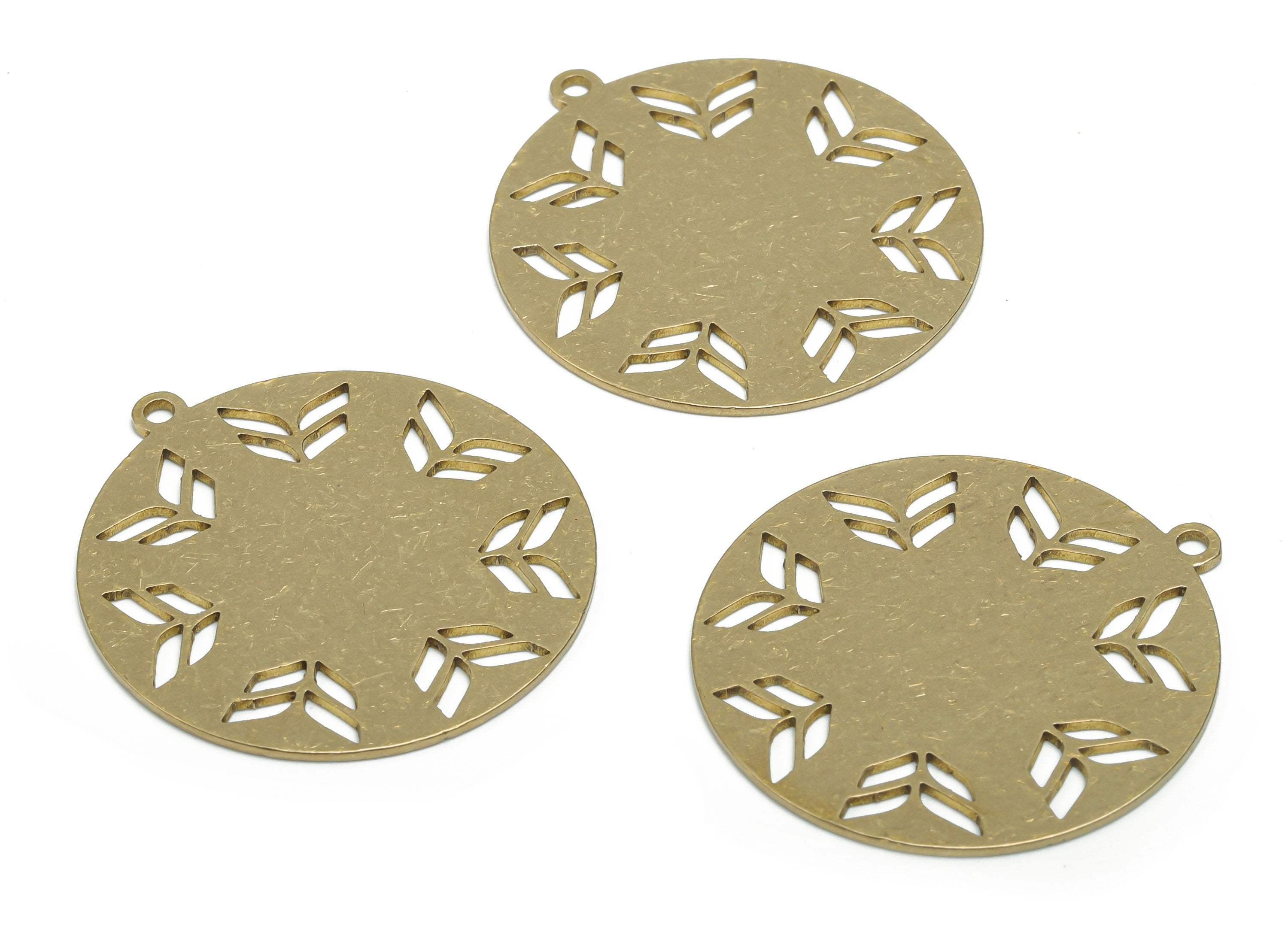 Brass Round Leaves Earring Charms - Raw Brass Leafs Circle Pendant - Jewelry Making Supplies - 37.84x34.88x0.87mm - PPA1436 - DOMEDBAZAAR
