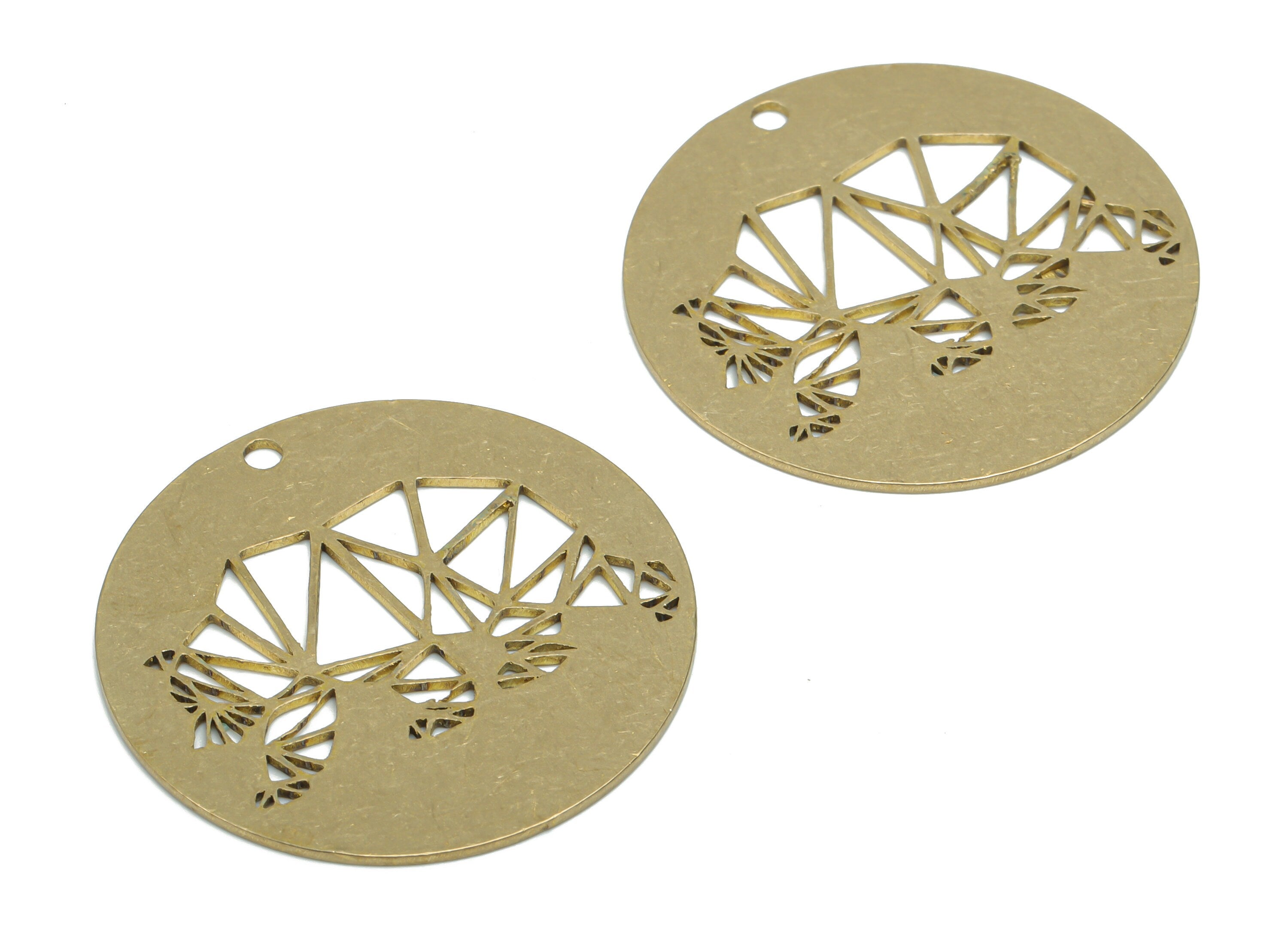Brass Round Bear Earring Charms - Raw Brass Circle Triangles Bear Pendant - Jewelry Making Supplies - 35.88x35.88x0.87mm - PPA1414 - DOMEDBAZAAR