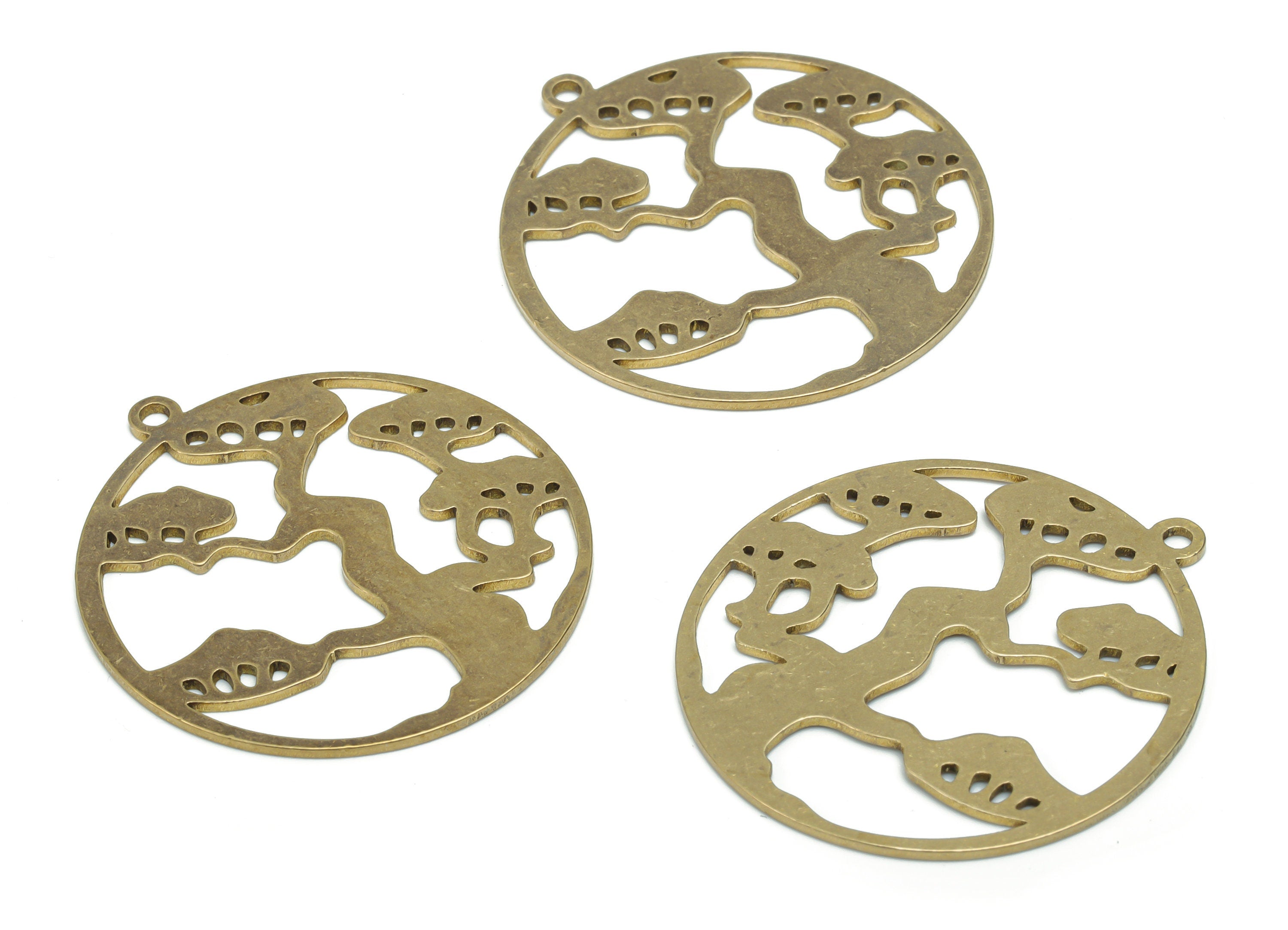 Brass Round Pine Earring Charms - Raw Brass Tree Circle Pendant - Bonsai Tree Charm - Jewelry Making Supplies - 35.83x32.79x0.85mm - PPA1968 - DOMEDBAZAAR
