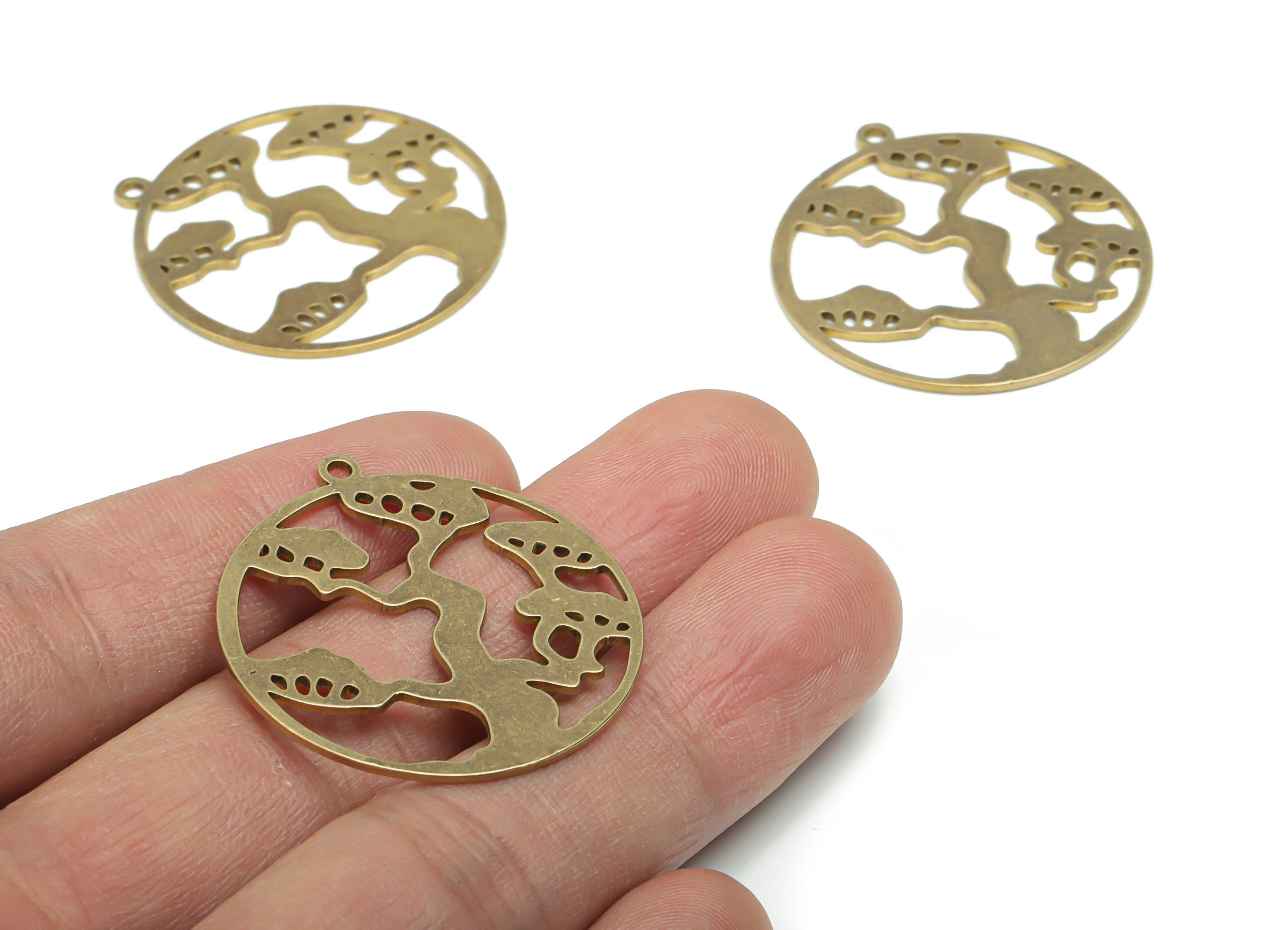 Brass Round Pine Earring Charms - Raw Brass Tree Circle Pendant - Bonsai Tree Charm - Jewelry Making Supplies - 35.83x32.79x0.85mm - PPA1968 - DOMEDBAZAAR