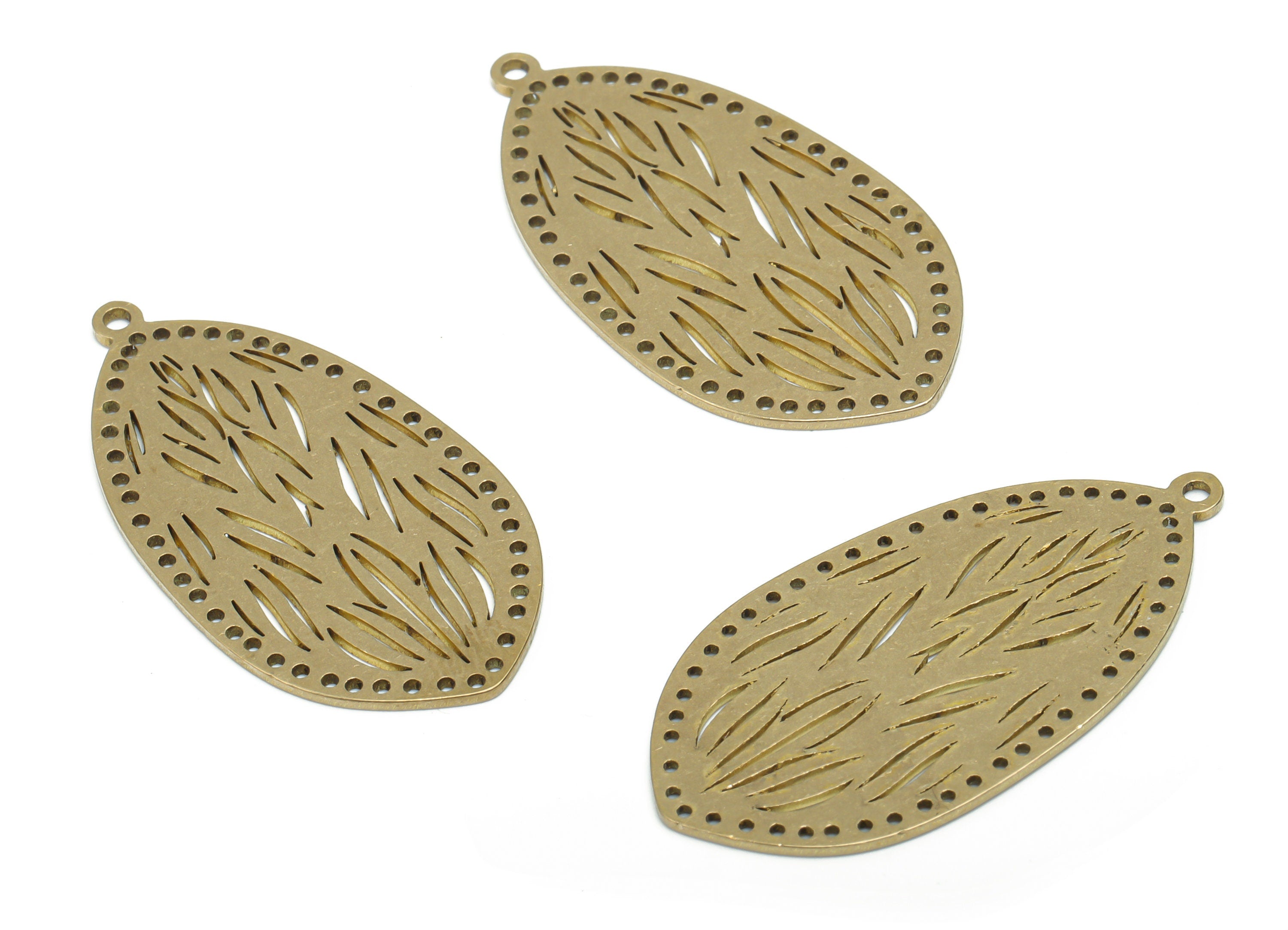 Brass Oval Grass Earring Charms - Raw Brass Beads Grass Oval Pendant - Jewelry Making Supplies - 35.86x18.4x0.78mm - PPA2095 - DOMEDBAZAAR