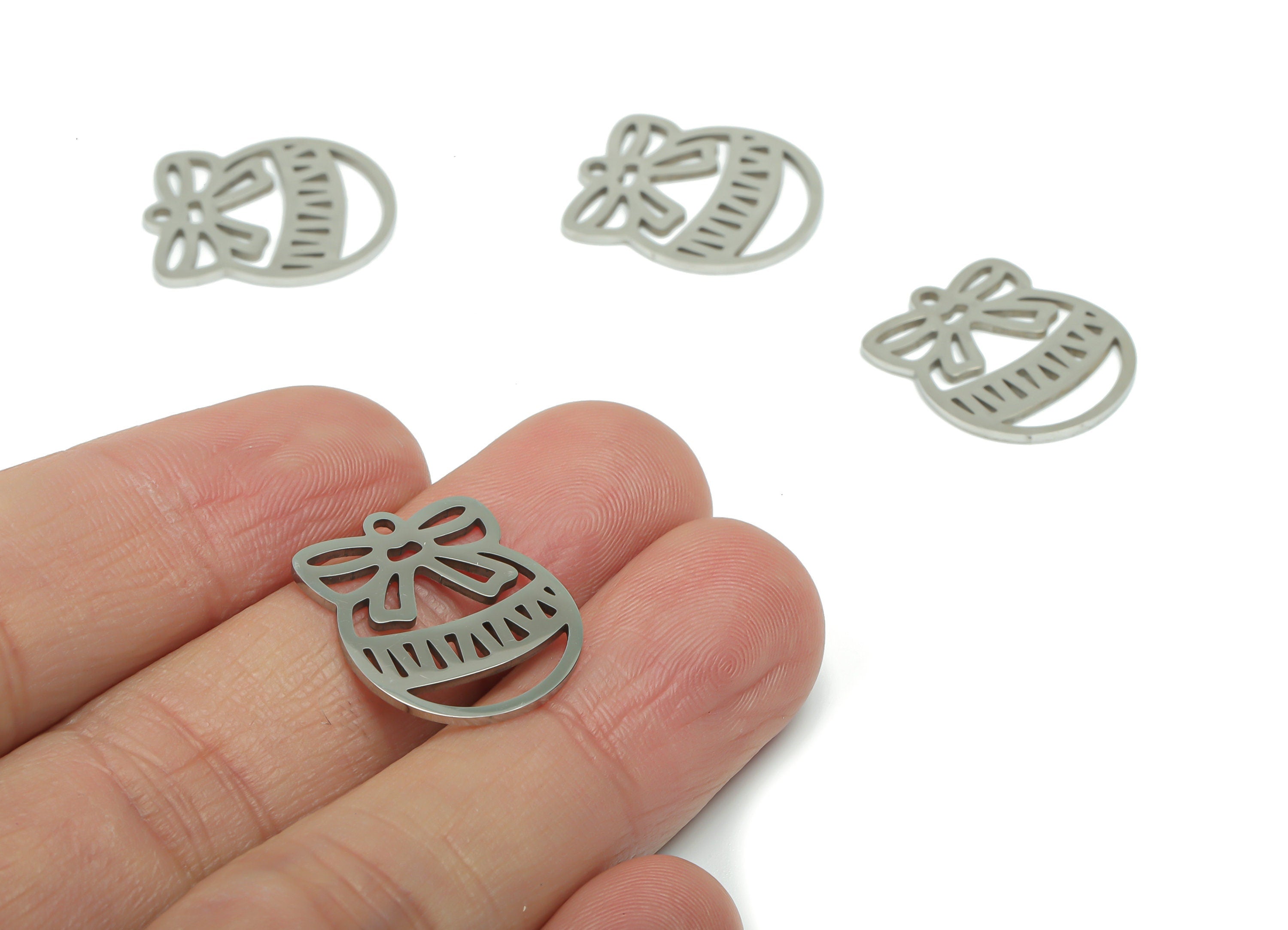 Stainless Steel Bowknot Round Wave Earring Charms - Stainless Steel Ribbon Circle Wave Pendant - Jewelry Supplies - 19.8x19.9x0.9mm-SSZS0033 - DOMEDBAZAAR