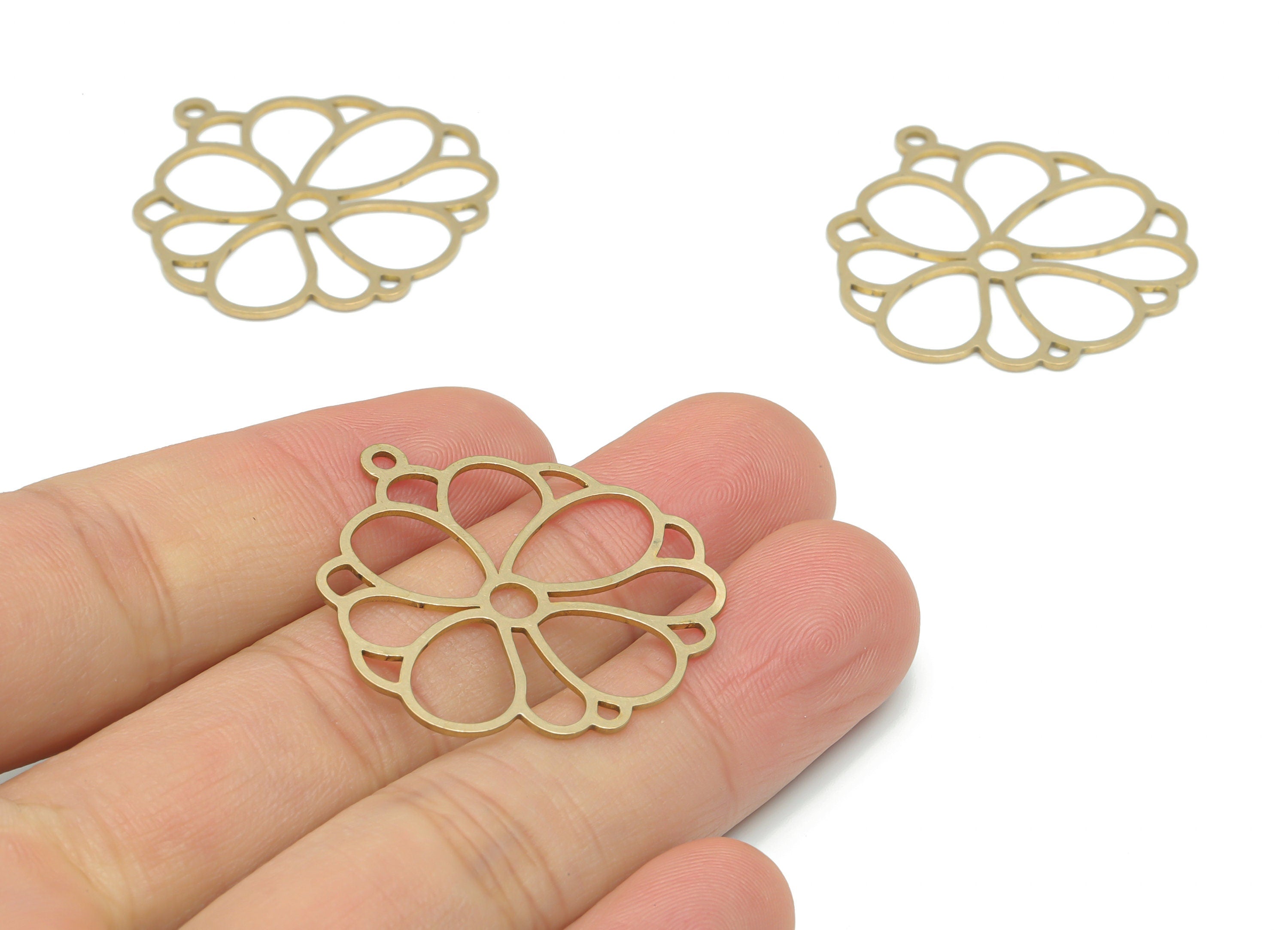 Brass Botanical Flower Earring Connectors - Raw Brass Sun Flower Charms and Pendant - Jewelry Making Supplies - 33.92x31.63x0.77mm - PPA2619 - DOMEDBAZAAR