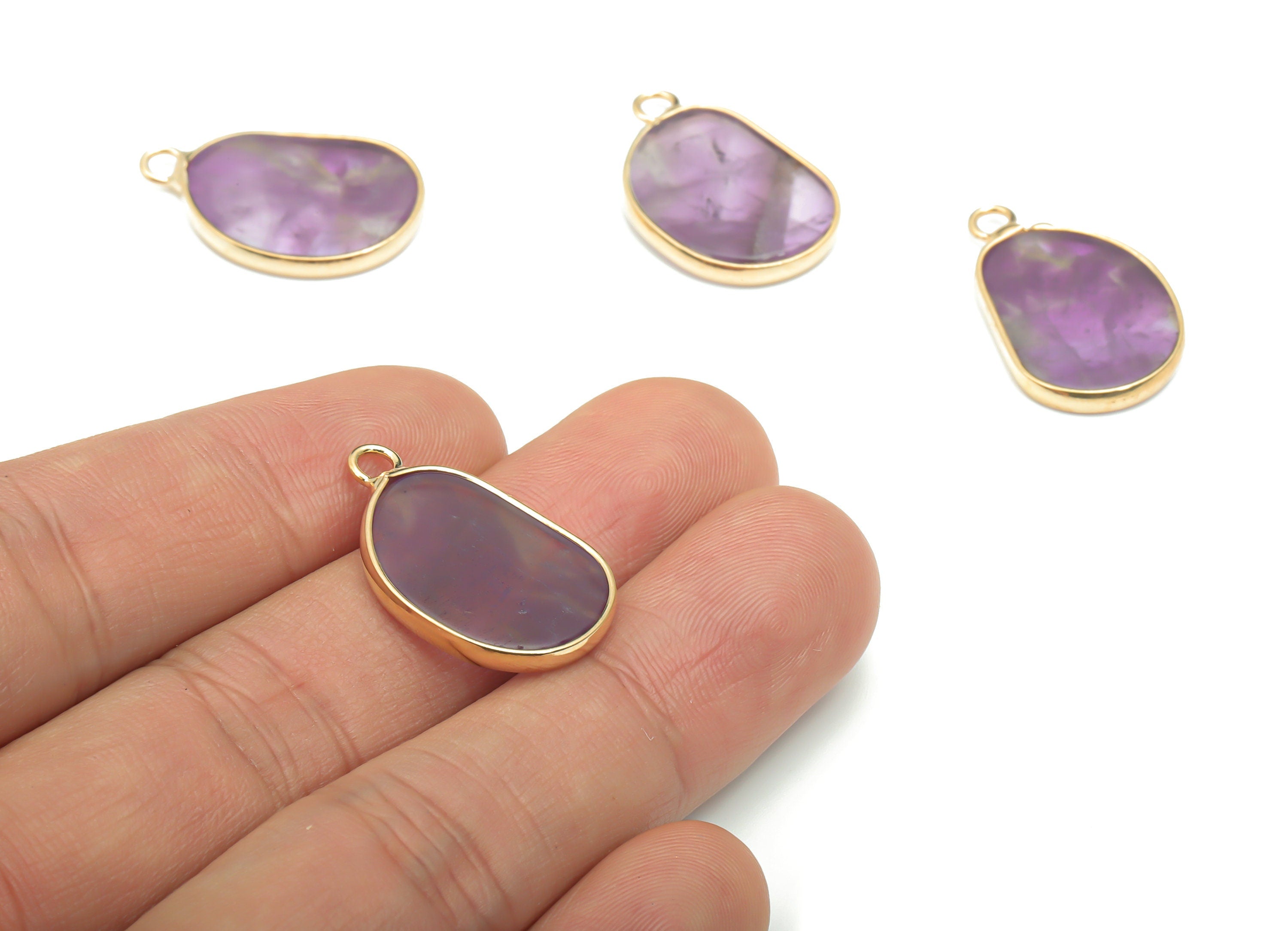 Amethyst Natural Stone Earring Charms - Brass Irregular Pendant - Gold Tone Plated Brass – Jewelry Supplies - 25.28x15.51x2.22mm – NS1657A - DOMEDBAZAAR