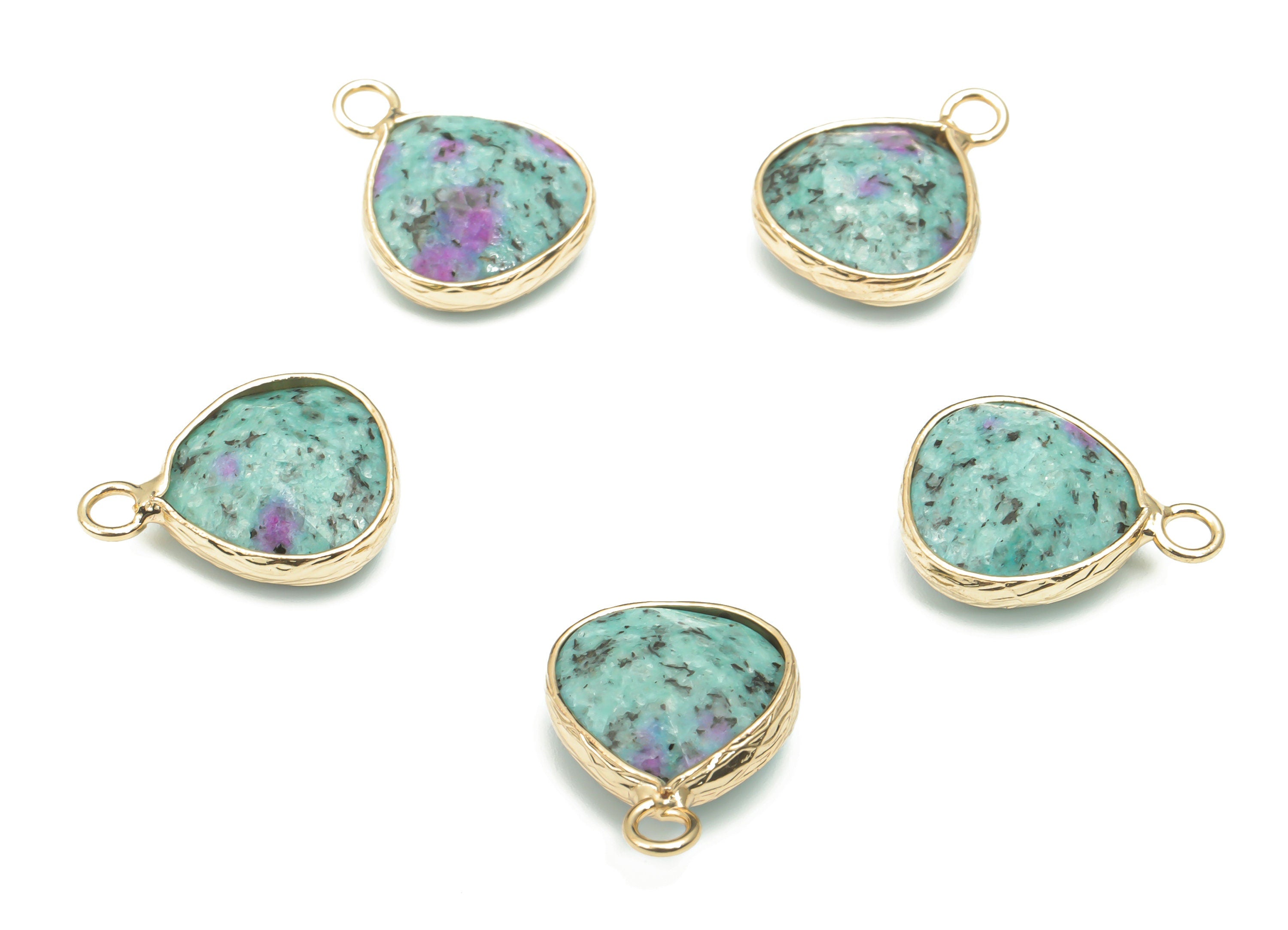 Ruby Zoisite Stone Triangle Earring Charms - Brass Triangle Pendant - Natural Stone - Gold Tone Plated Brass – 17.82x13.5x6.06mm – NS1638C - DOMEDBAZAAR