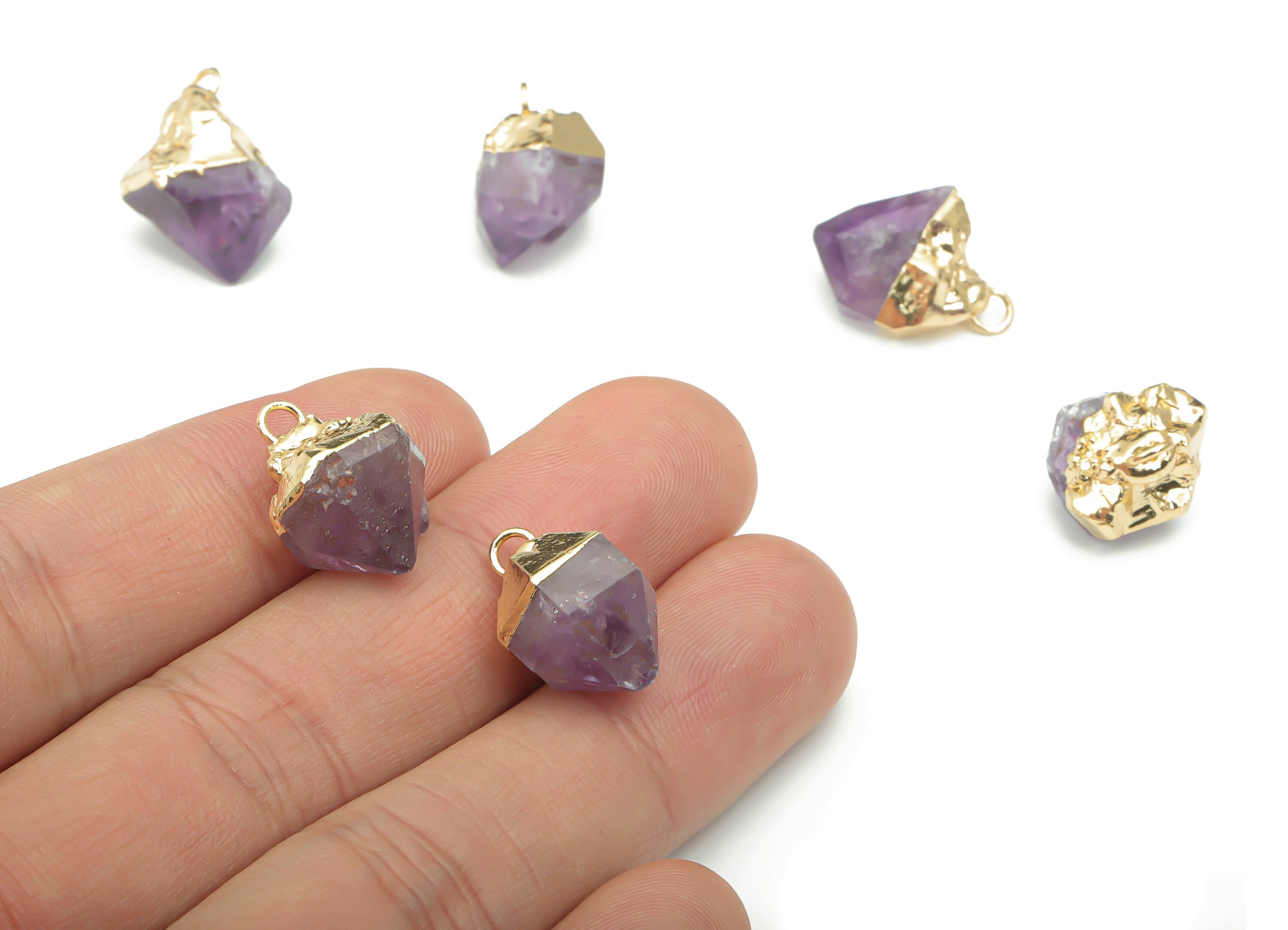 Amethyst Natural Stone Earring Charms - Brass Irregular Pendant - Gold Tone Plated Brass – Jewelry Supplies - 16.35x14.49x10.42mm – NS1646 - DOMEDBAZAAR