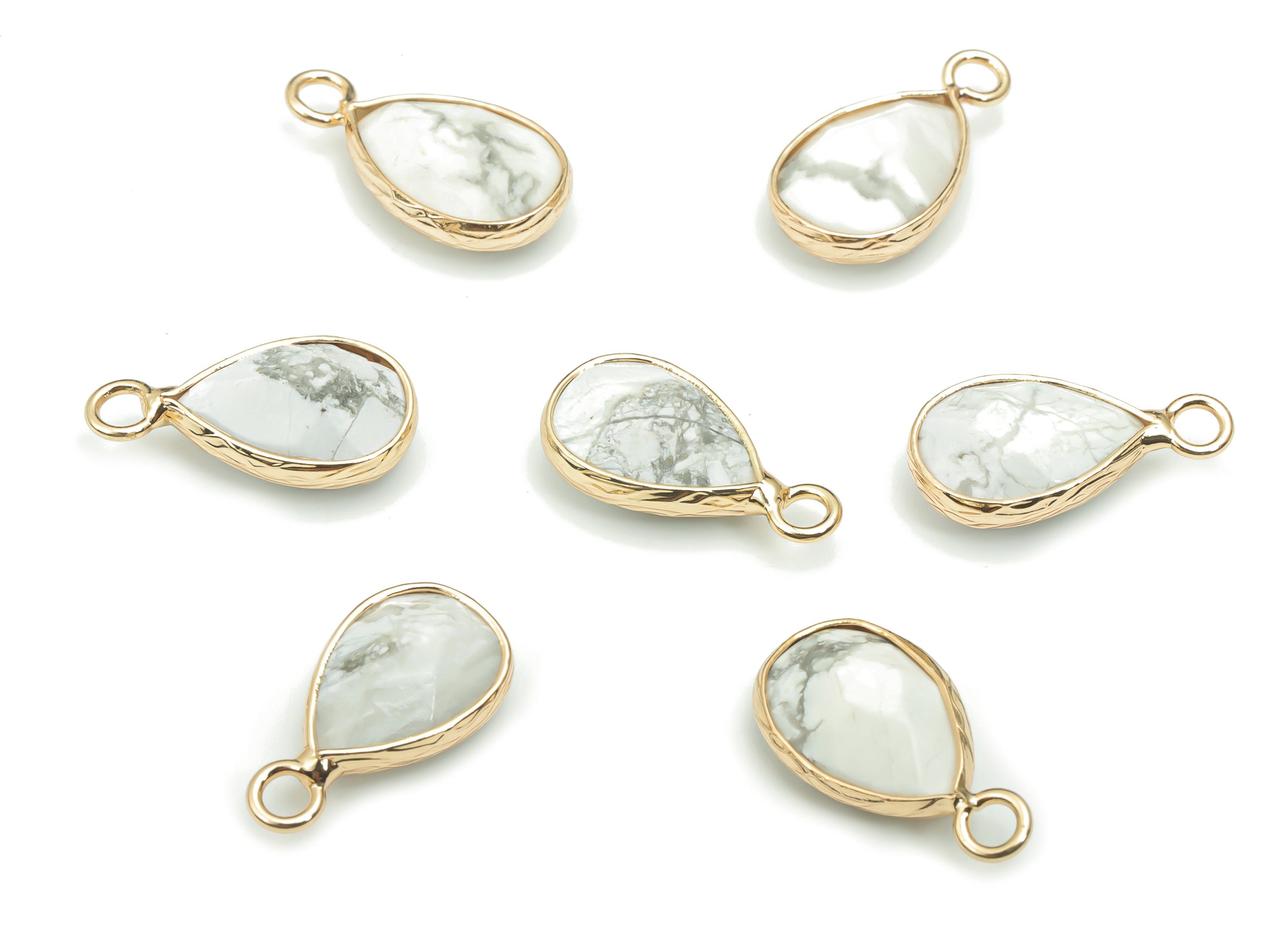 Howlite Faceted Natural Stone Teardrop Charms - Brass Drop Pendant - Gold Tone Plated Brass – Jewelry Supplies - 17.83x9.45x4.98mm – NS1626D - DOMEDBAZAAR