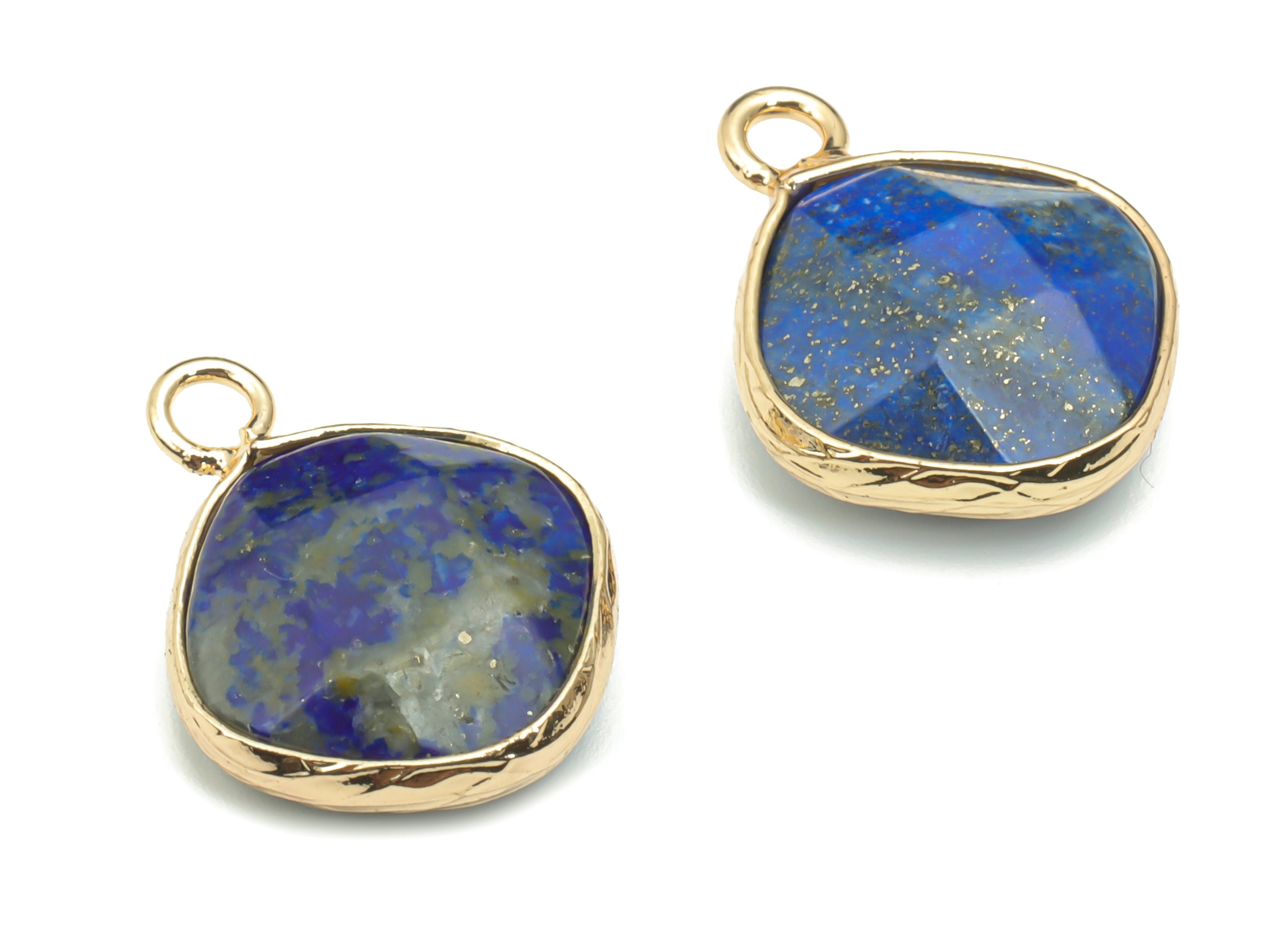 Qinghai Cui Faceted Natural Stone Charms - Brass Diamond Pendant - Gold Tone Plated Brass – Jewelry Supplies - 19.3x15.34x6.28mm – NS1637C - DOMEDBAZAAR