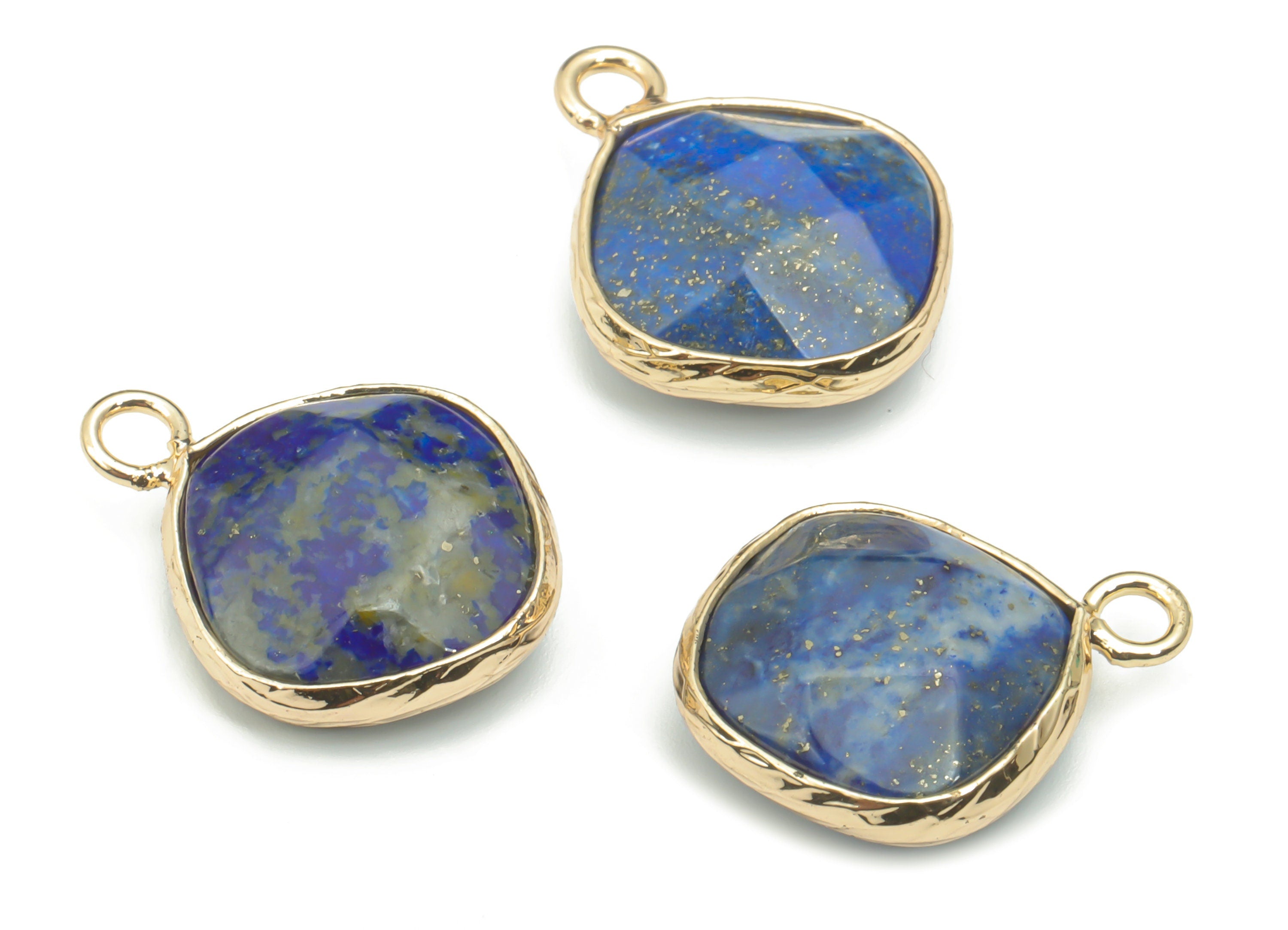 Qinghai Cui Faceted Natural Stone Charms - Brass Diamond Pendant - Gold Tone Plated Brass – Jewelry Supplies - 19.3x15.34x6.28mm – NS1637C - DOMEDBAZAAR