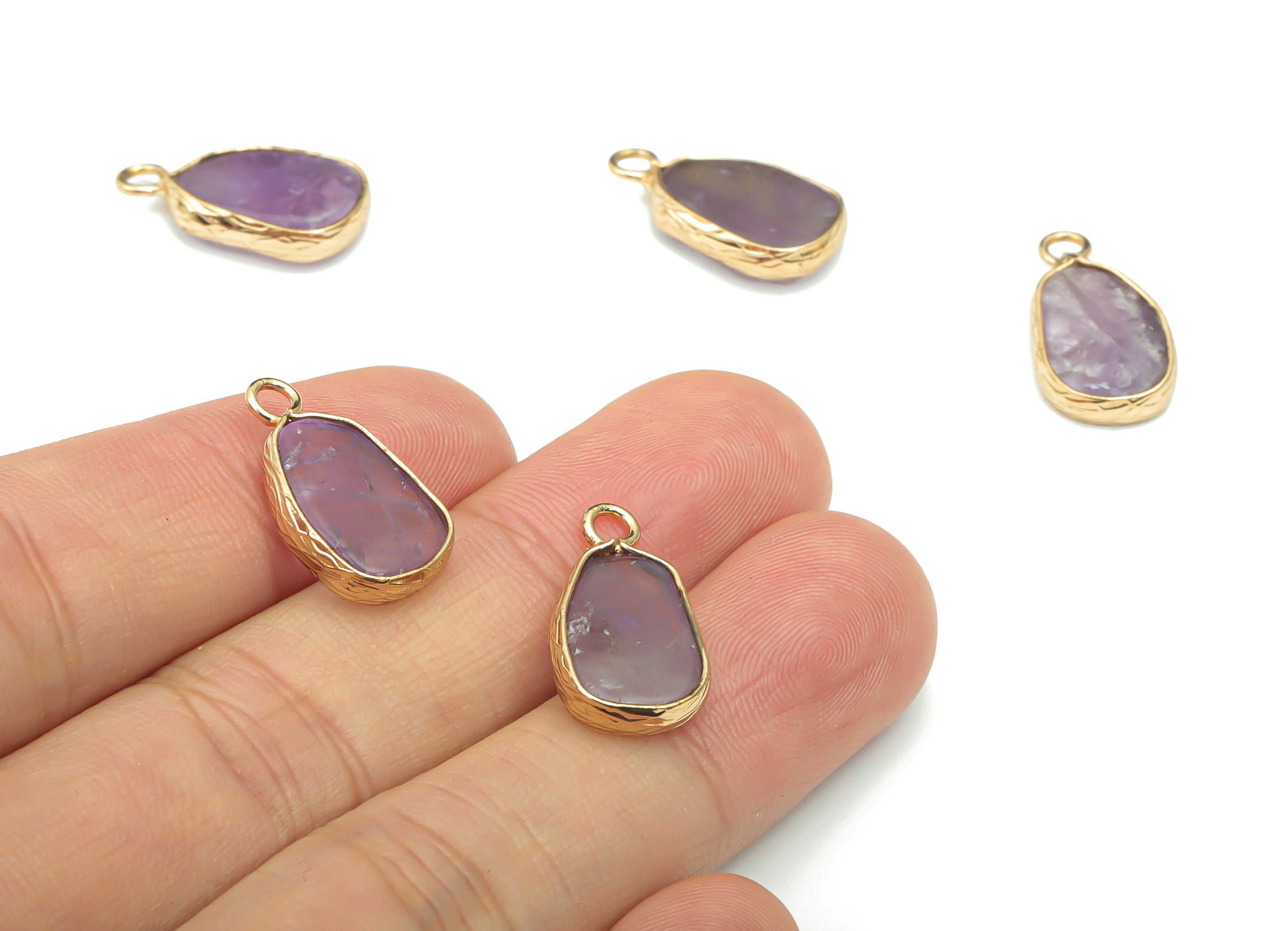 Amethyst Natural Stone Earring Charms - Brass Irregular Pendant - Gold Tone Plated Brass – Jewelry Supplies - 19.92x10.94x3.81mm – NS1640D - DOMEDBAZAAR
