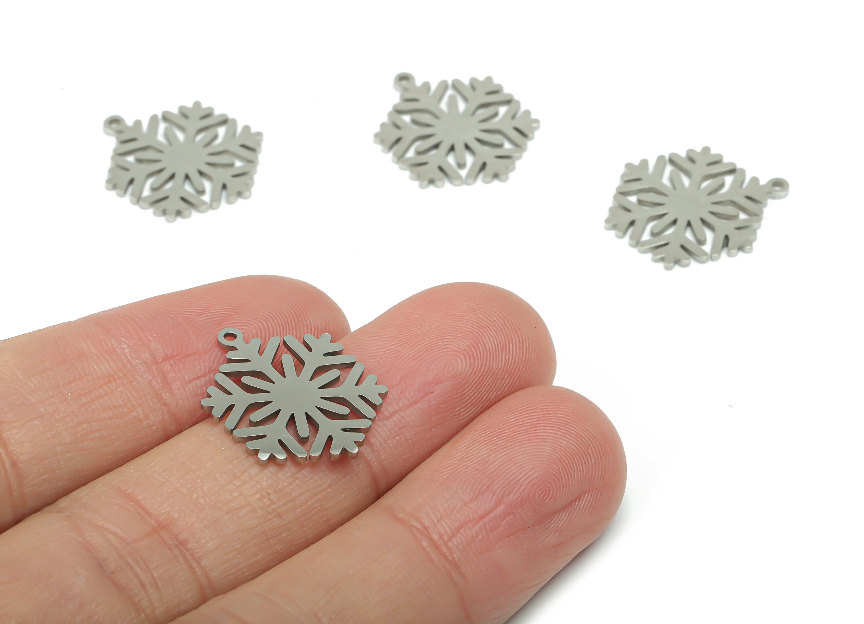 Stainless Steel Snowflake Earring Charms - Stainless Steel Snowflake Pendant - Jewelry Making Supplies - 19.88x15.72x0.95mm - SSZS0031 - DOMEDBAZAAR